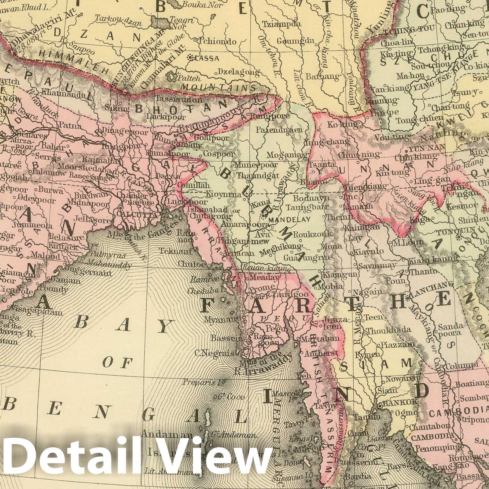 India, Farther India, China, and Tibet - Railroad Map, 1886