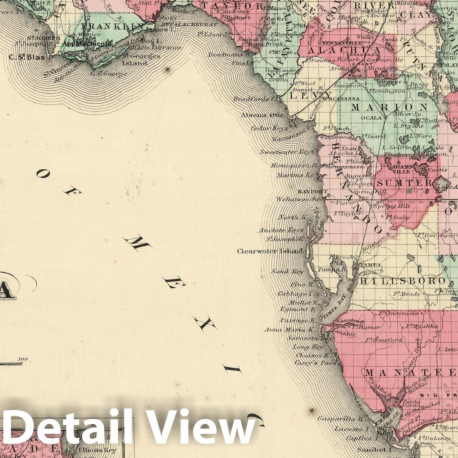 Florida with Plan of the Florida Keys - 1863 Historical Map Print