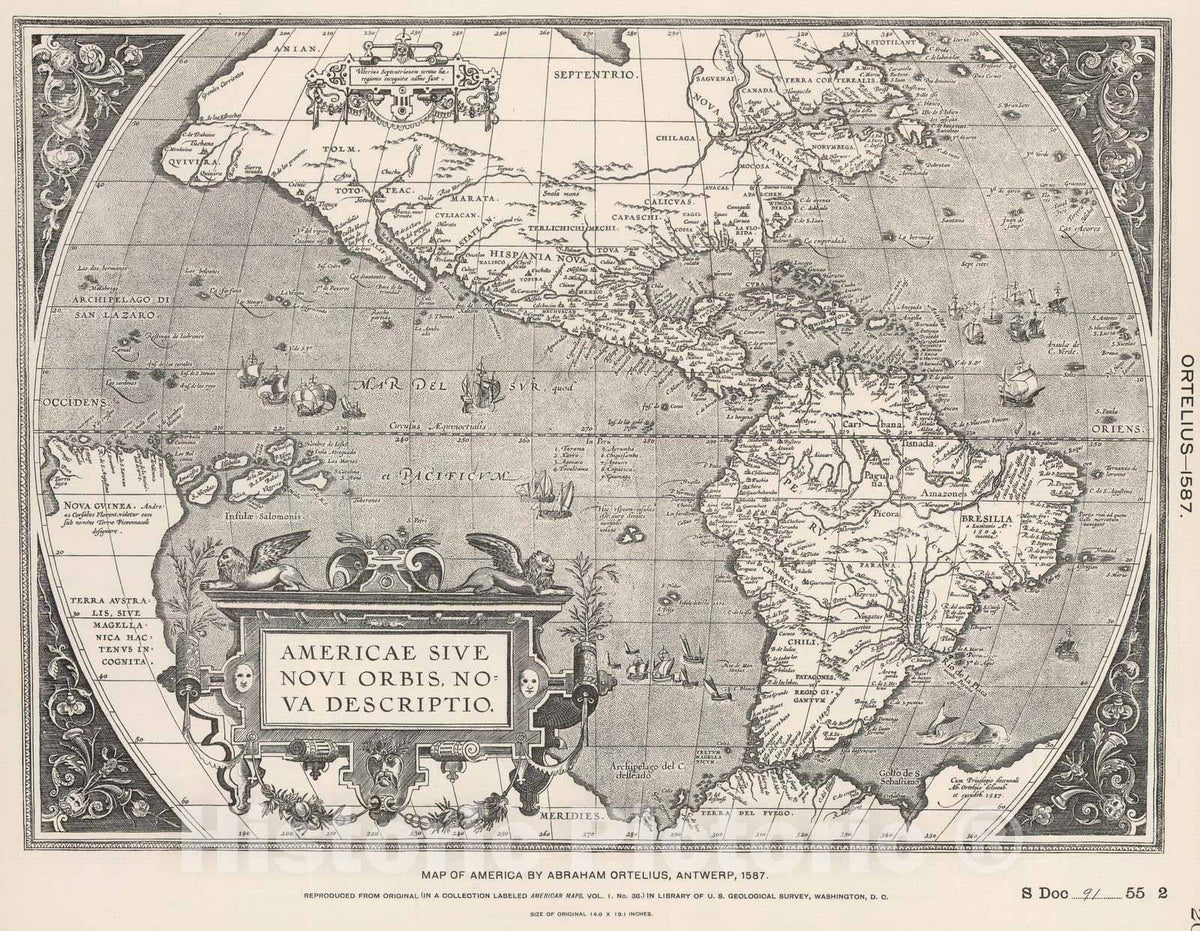 Historic Map : National Atlas - 1587 (Facsimile) America by Ortelius. - Vintage Wall Art