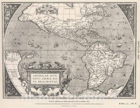 Historic Map : National Atlas - 1587 (Facsimile) America by Ortelius. - Vintage Wall Art