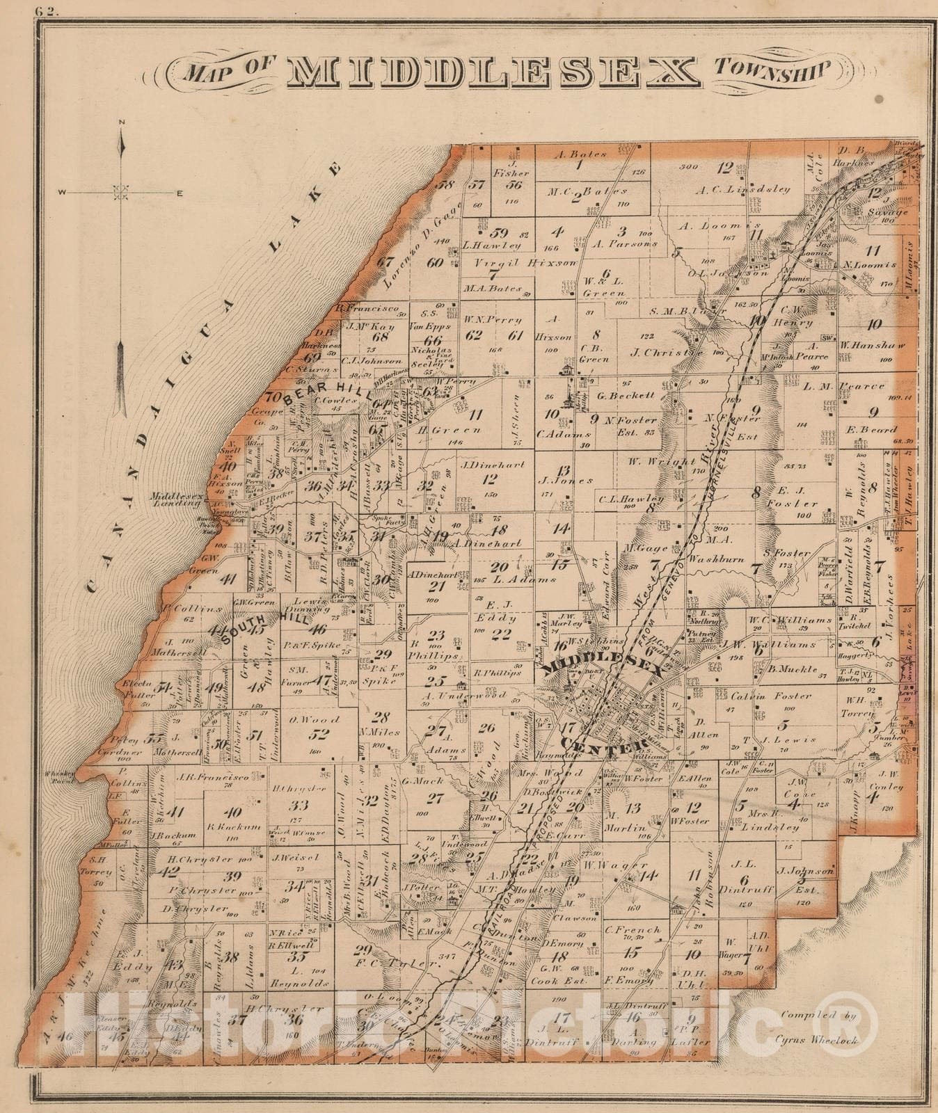 Historic Map : 1876 Middlesex Township, Yates County, New York. - Vintage Wall Art