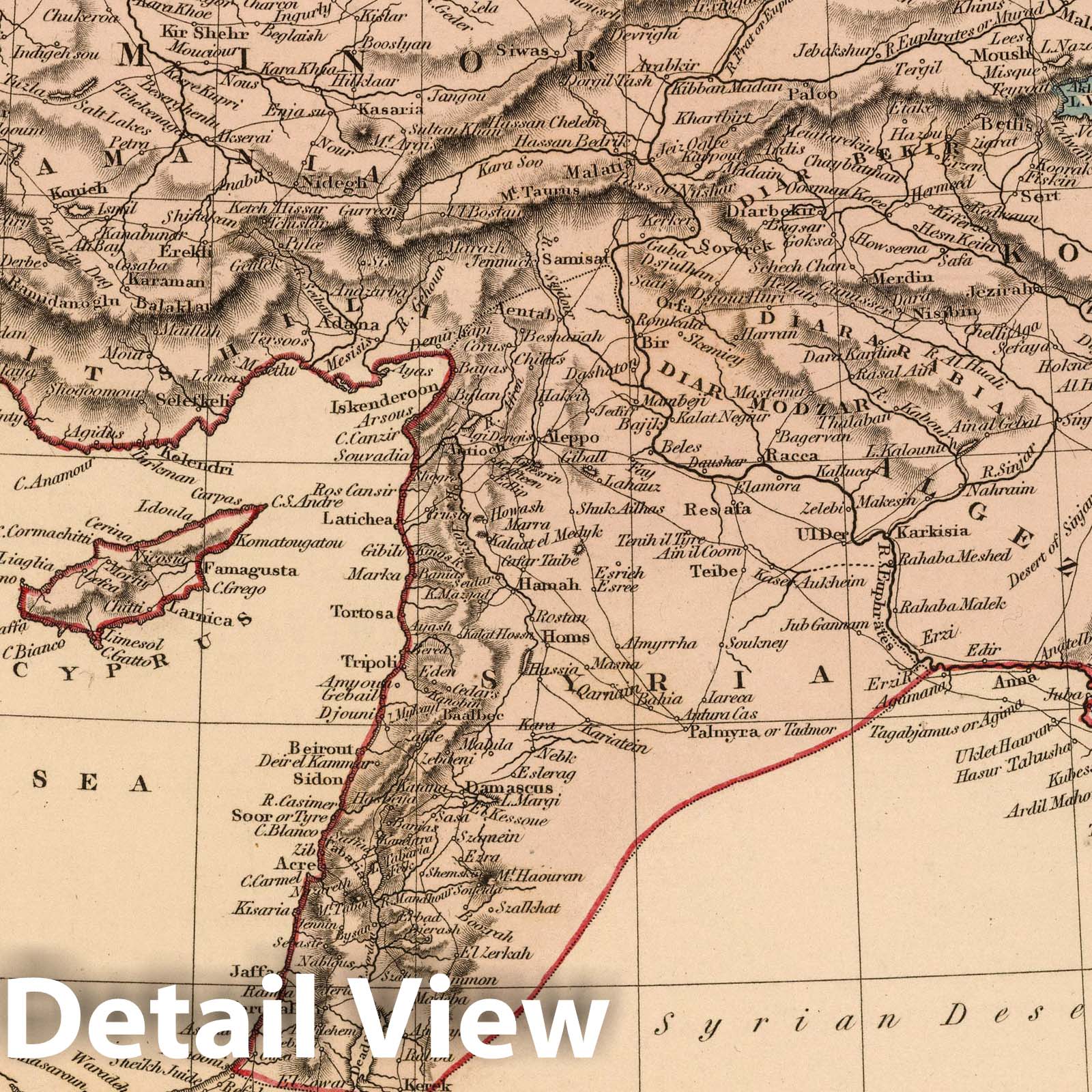 Asia Minor, Syria, and Turkey - River Map, 1825 - Hand-Colored Historical Map Print