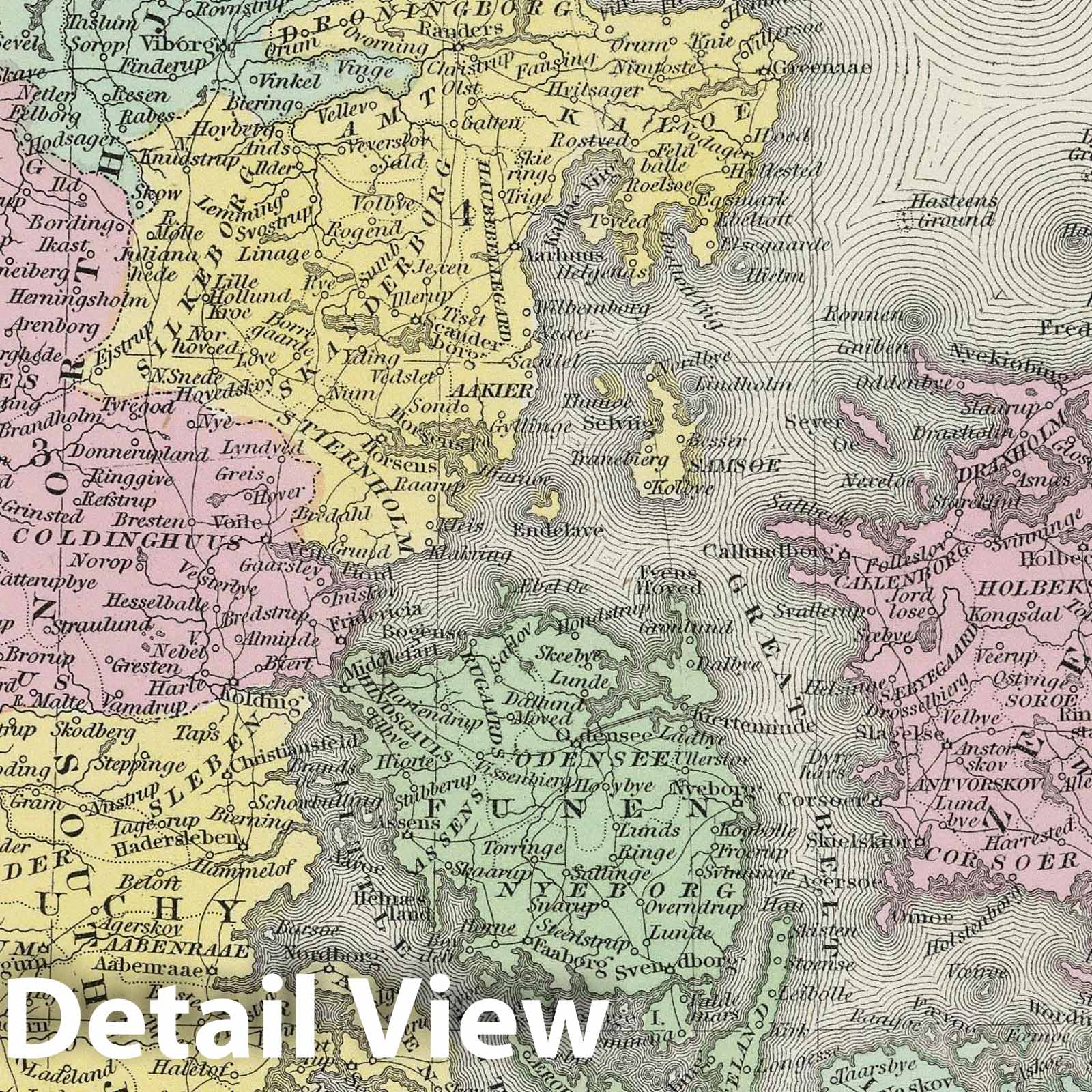 Denmark - Railroad Map, 1855 - Historical Map Print