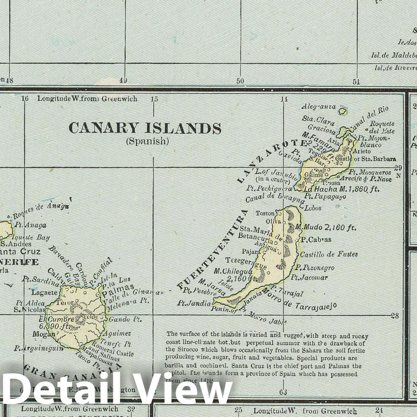 Historic Map : 1889 Islands in the Atlantic Ocean. - Vintage Wall Art