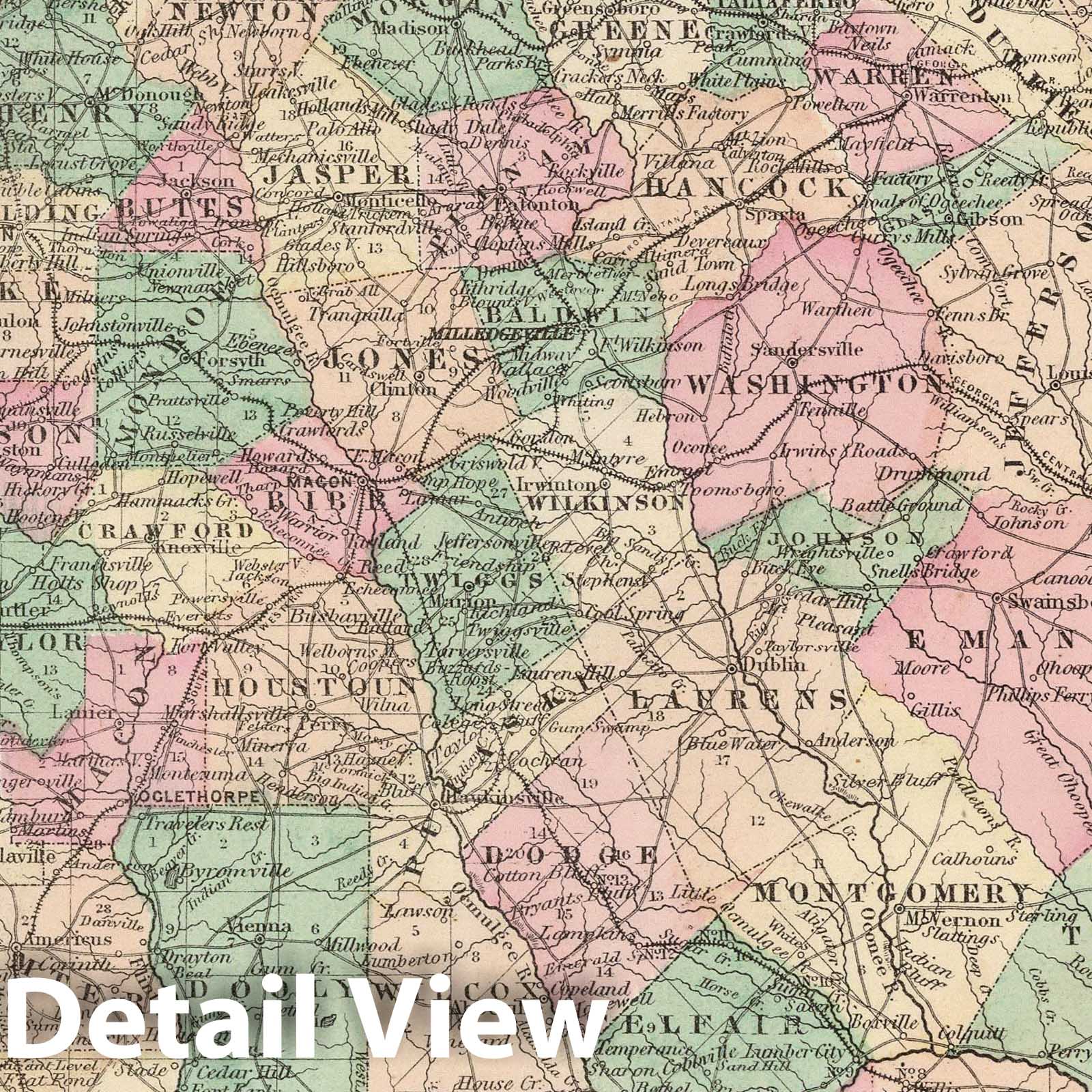 Georgia - Railroad Map, 1874 - Historical Map Print