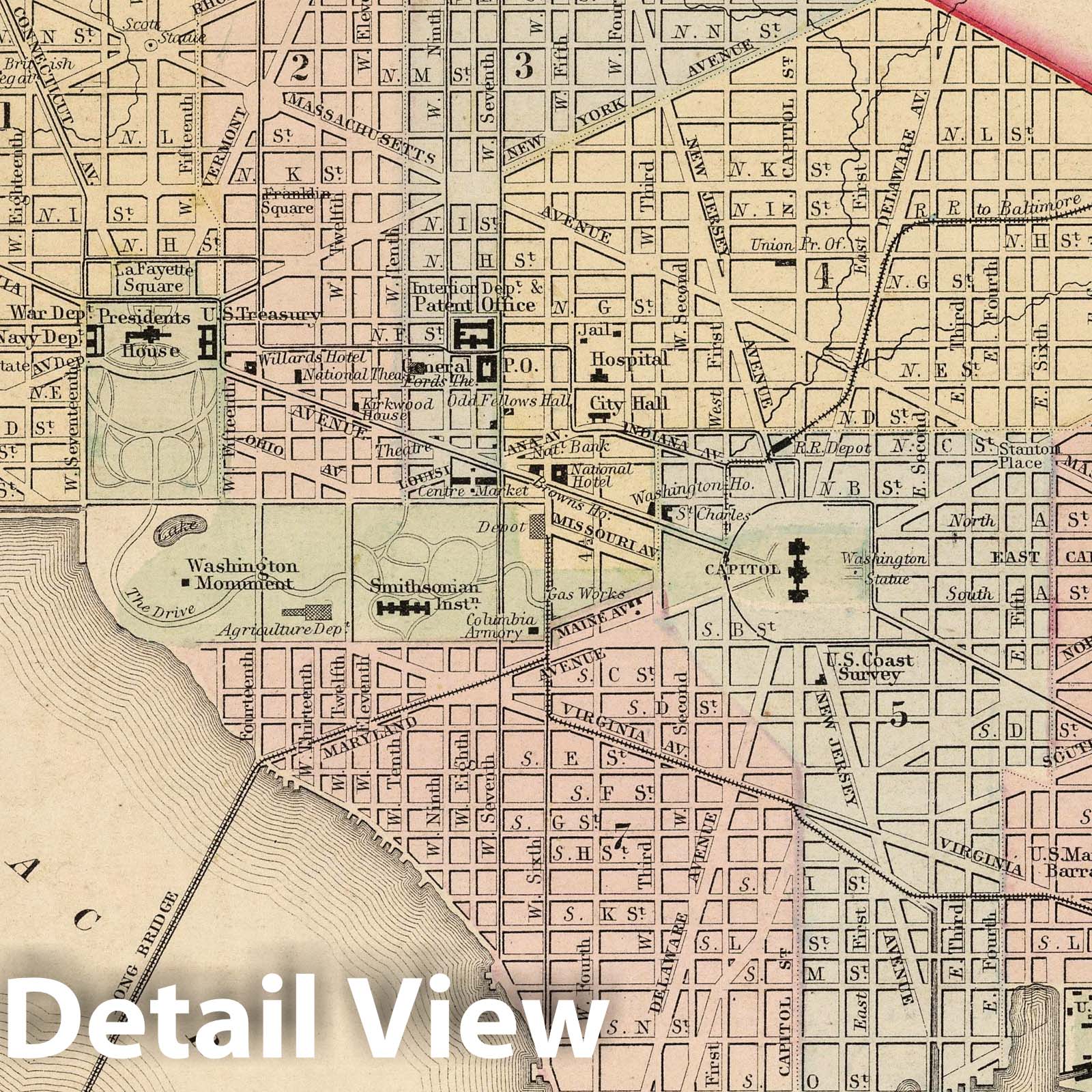 Washington, D.C, 1874 - Historical City Plan Map Print