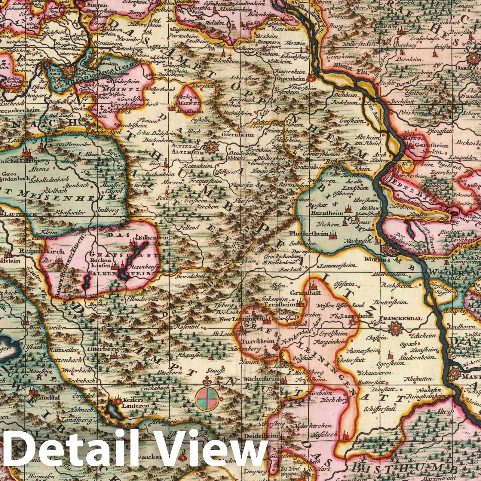 Rhineland-Palatinate, Germany 1682 Historical Map Print
