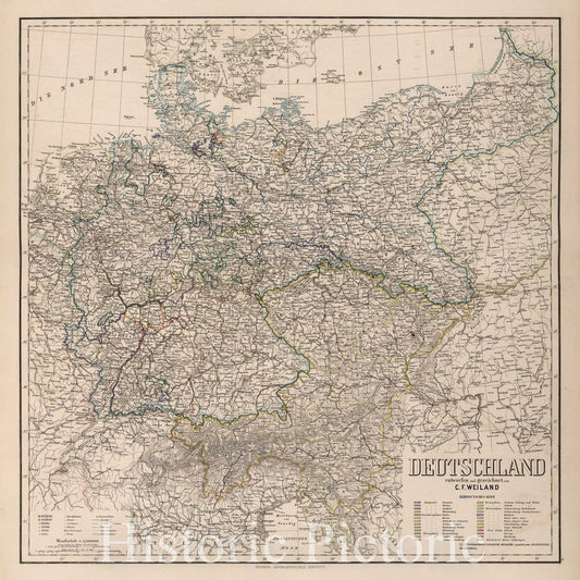 Germany, 1875 - Historical Map Print from Great Hand-Atlas