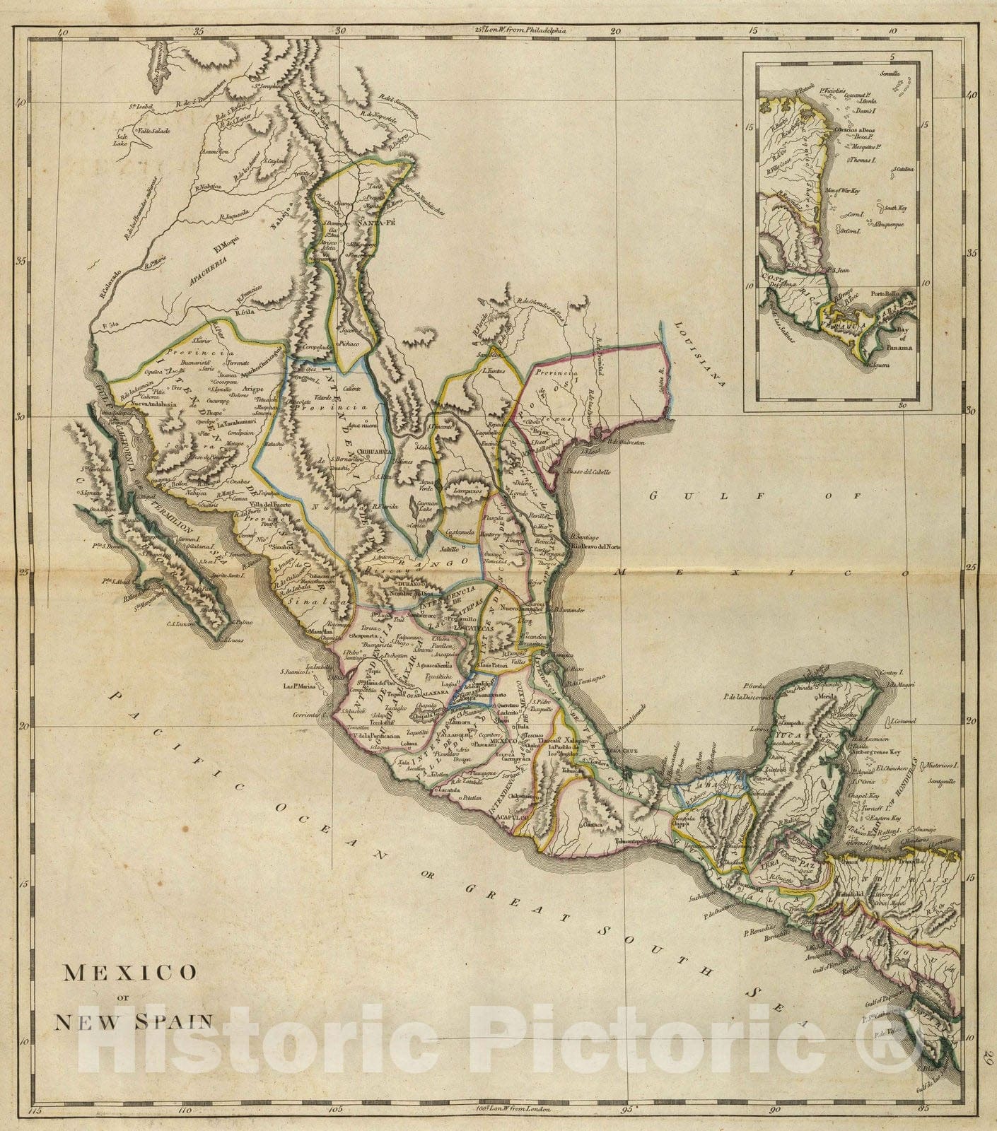 Historic Map : 1814 Mexico or New Spain. - Vintage Wall Art