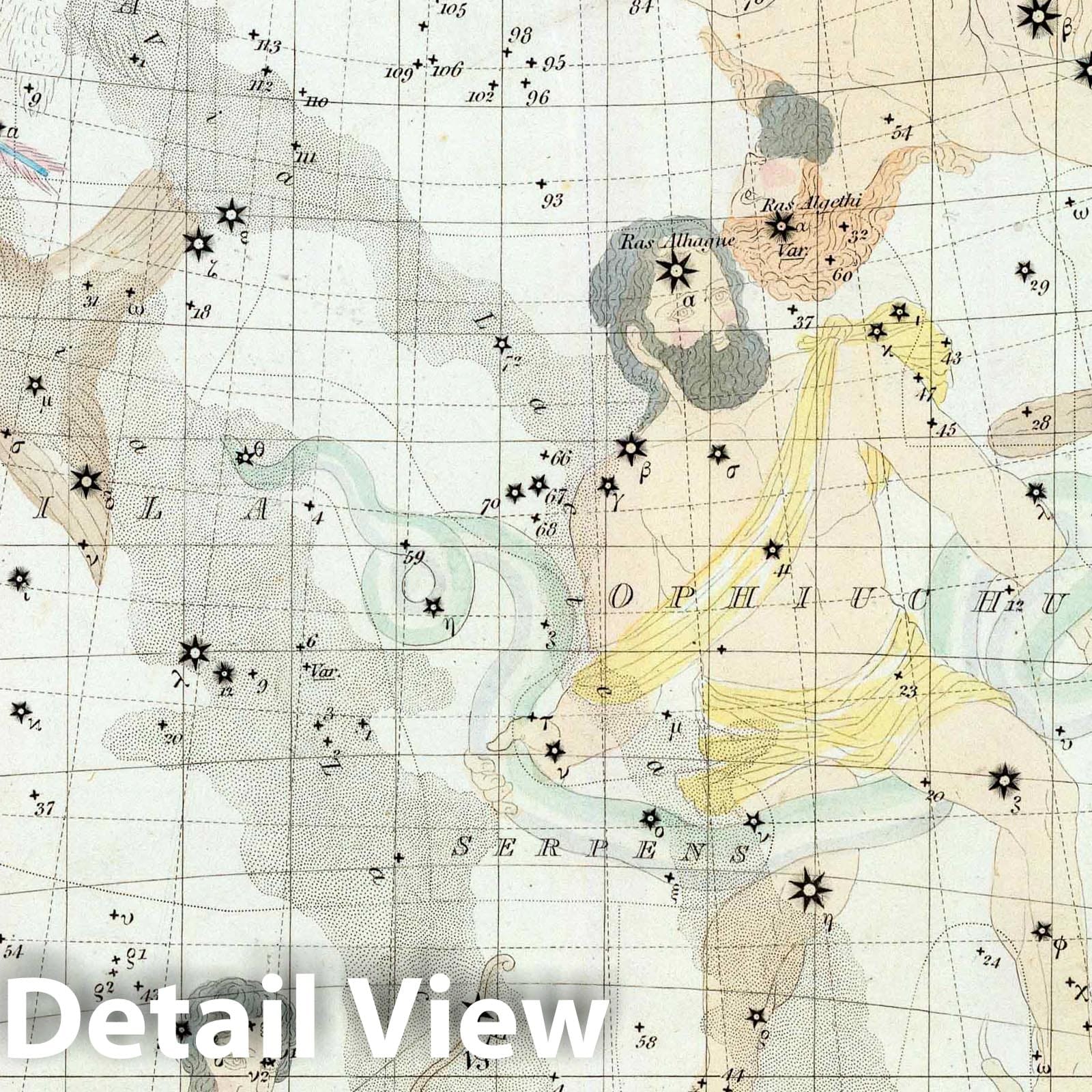 Stars in Six Maps, June, July, August - Celestial Map, 1844