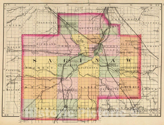 Historic Map : 1873 (Map of Saginaw County, Michigan) - Vintage Wall Art
