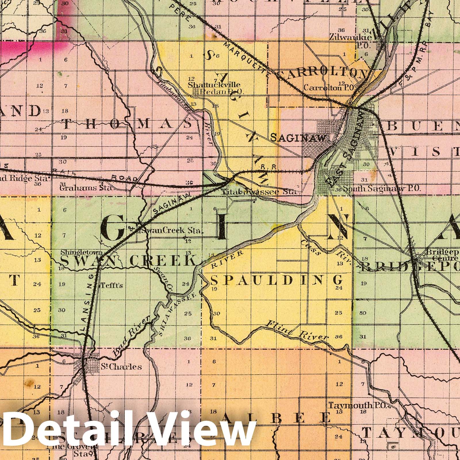 Saginaw County, Michigan - Railroad Map, 1873