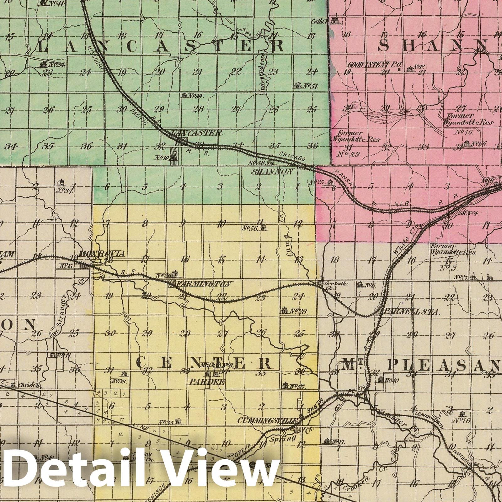 Atchison County, Kansas - Military Map, 1887 - Historical Map Print