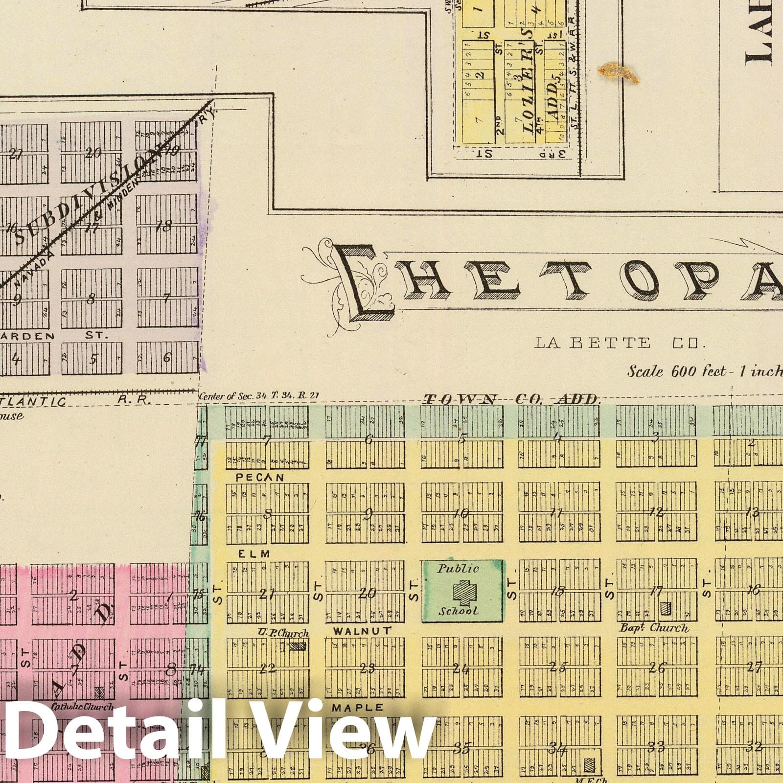 Chetopa, Dennis, Piqua, and Labette City, Kansas - 1887 Historical Map Print