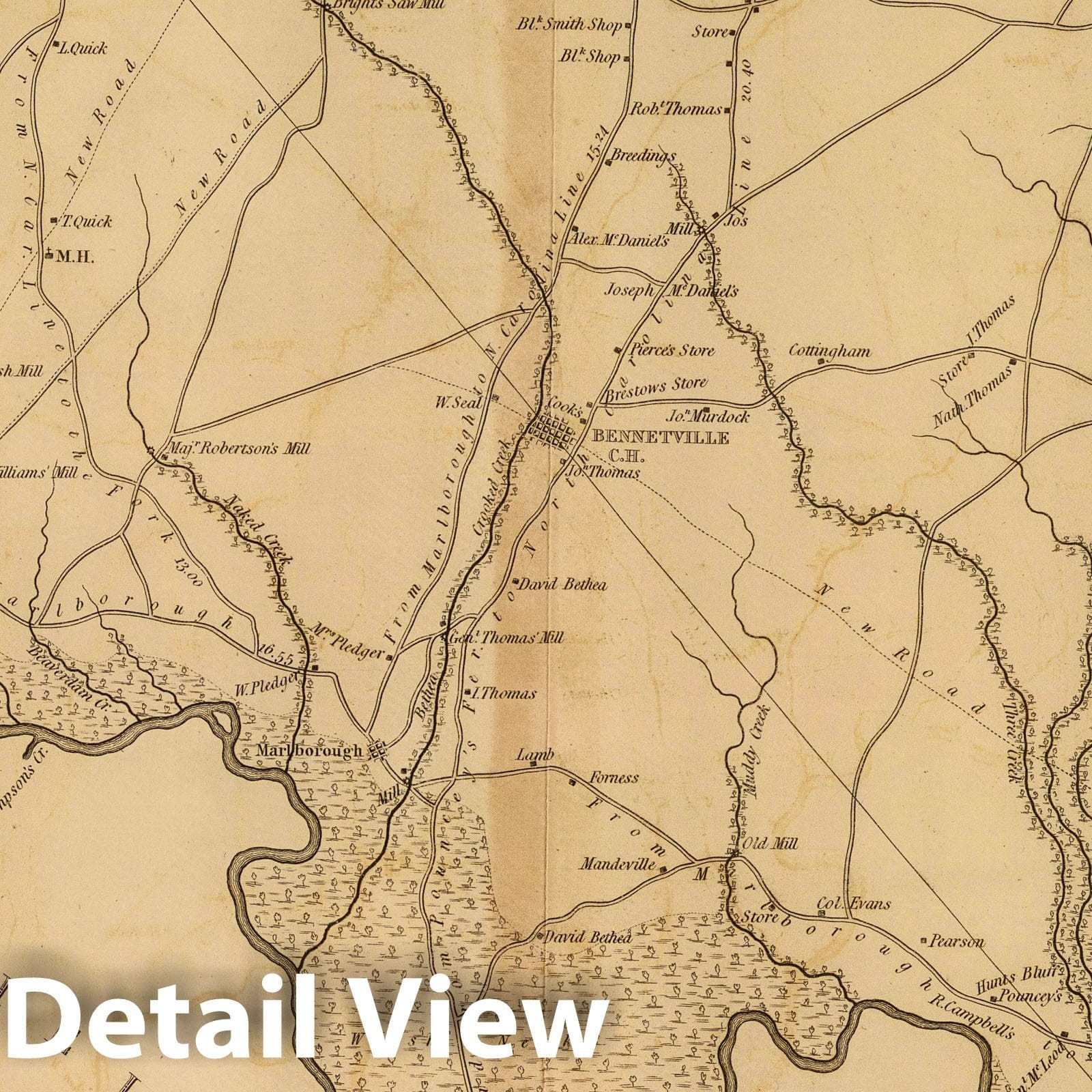 Marlborough District South Carolina - Road Map, 1825 - Mills Atlas Print