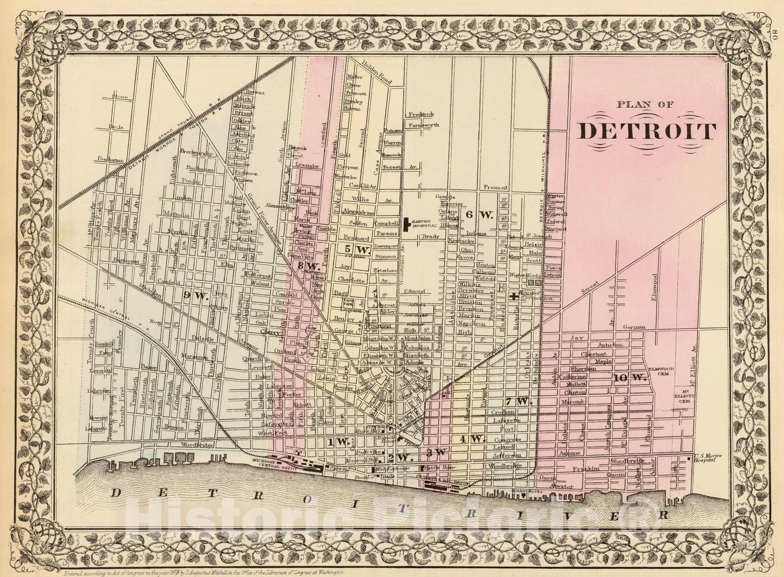 Detroit, Michigan - Railroad Map, 1880 - Historical Map Print