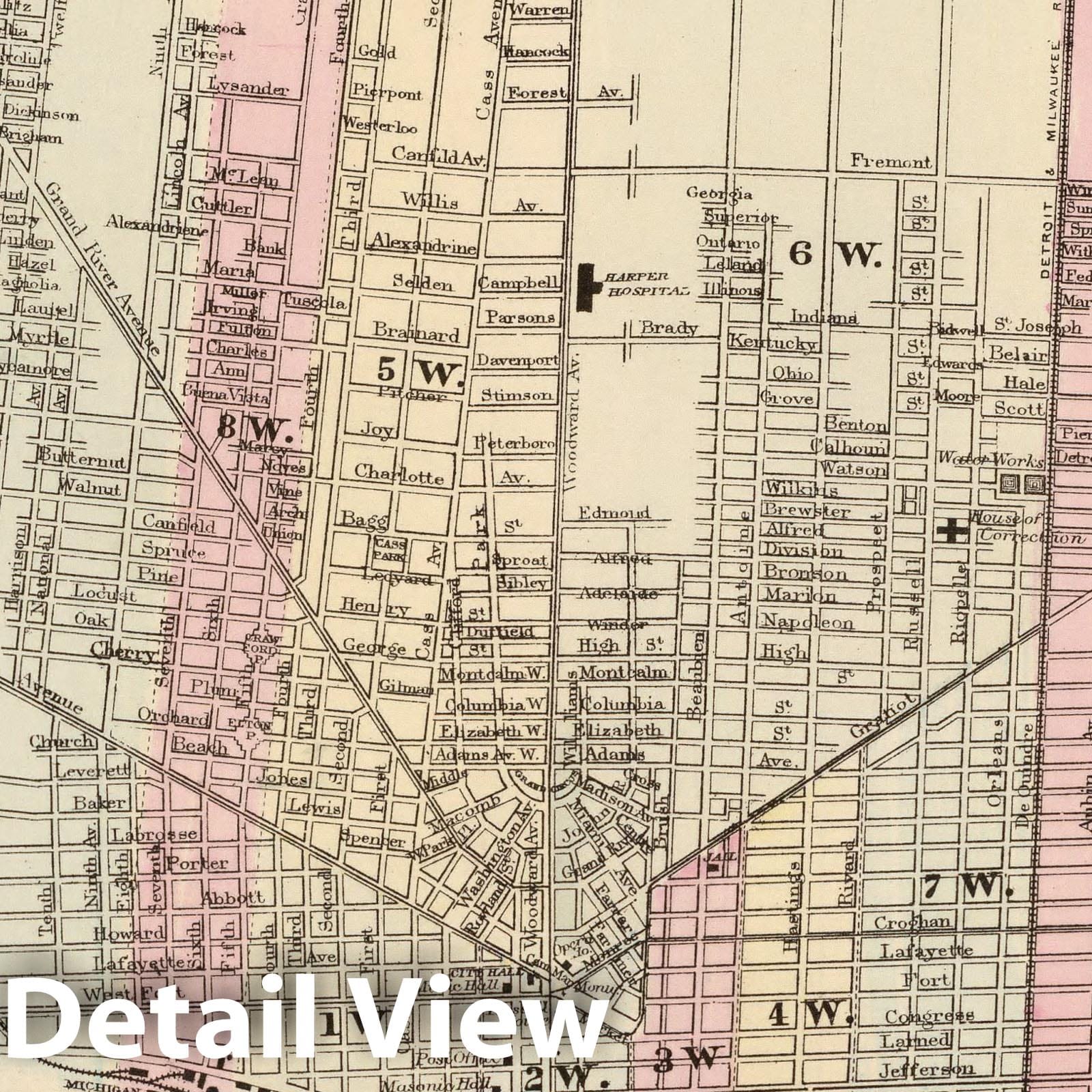 Detroit, Michigan - Railroad Map, 1880 - Historical Map Print