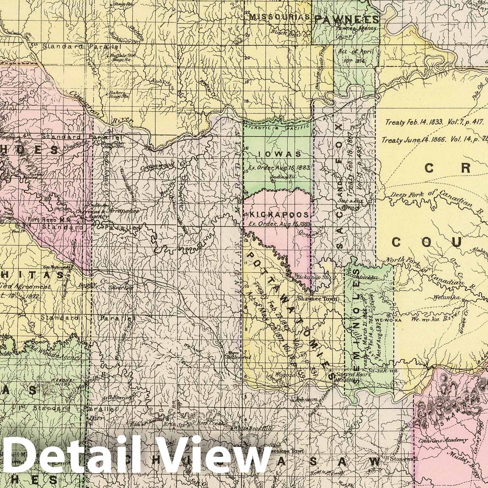 Indian Territory - Railroad Map, 1890 - Historical Map Print