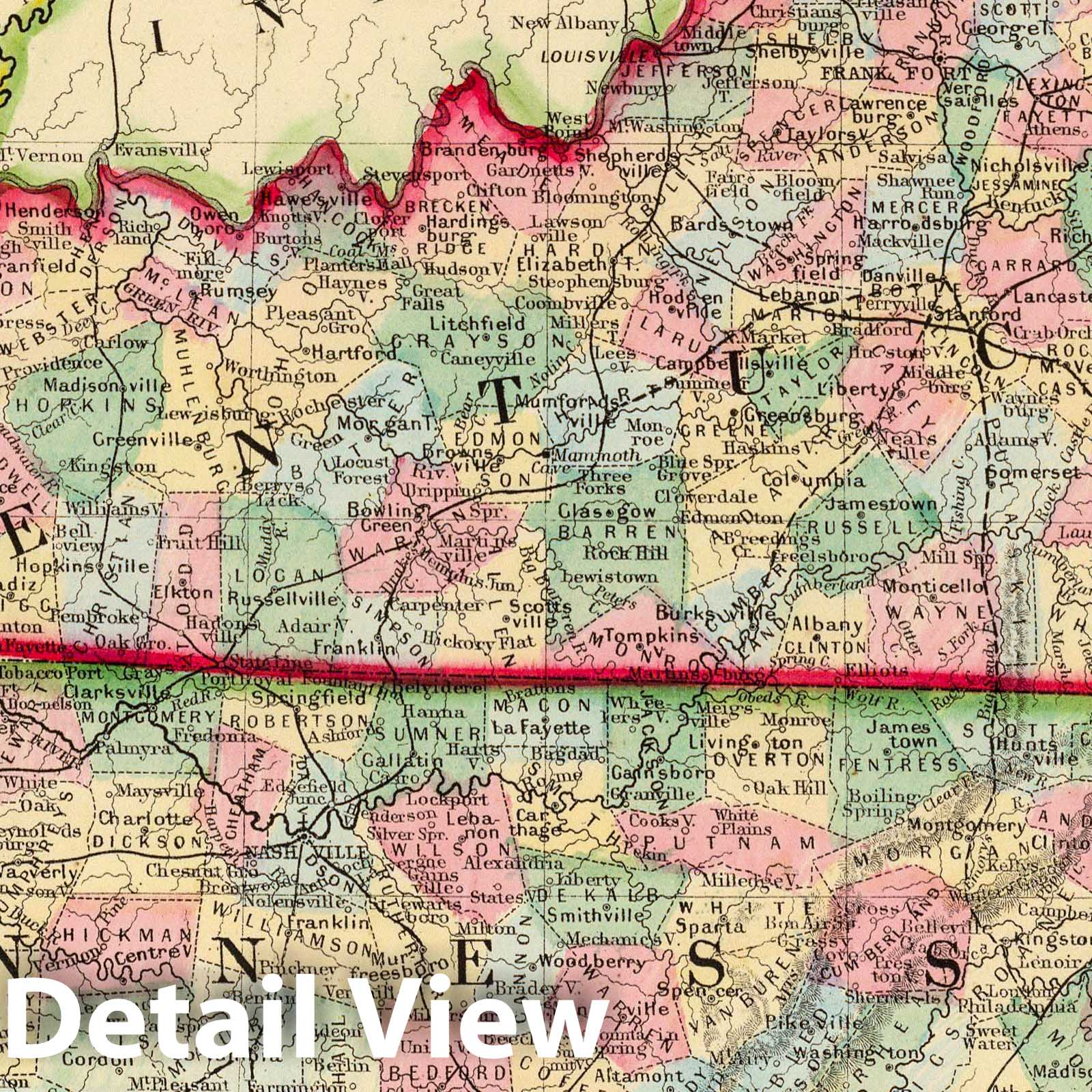 Kentucky and Tennessee - Railroad Map, 1870 - Historical Map Print
