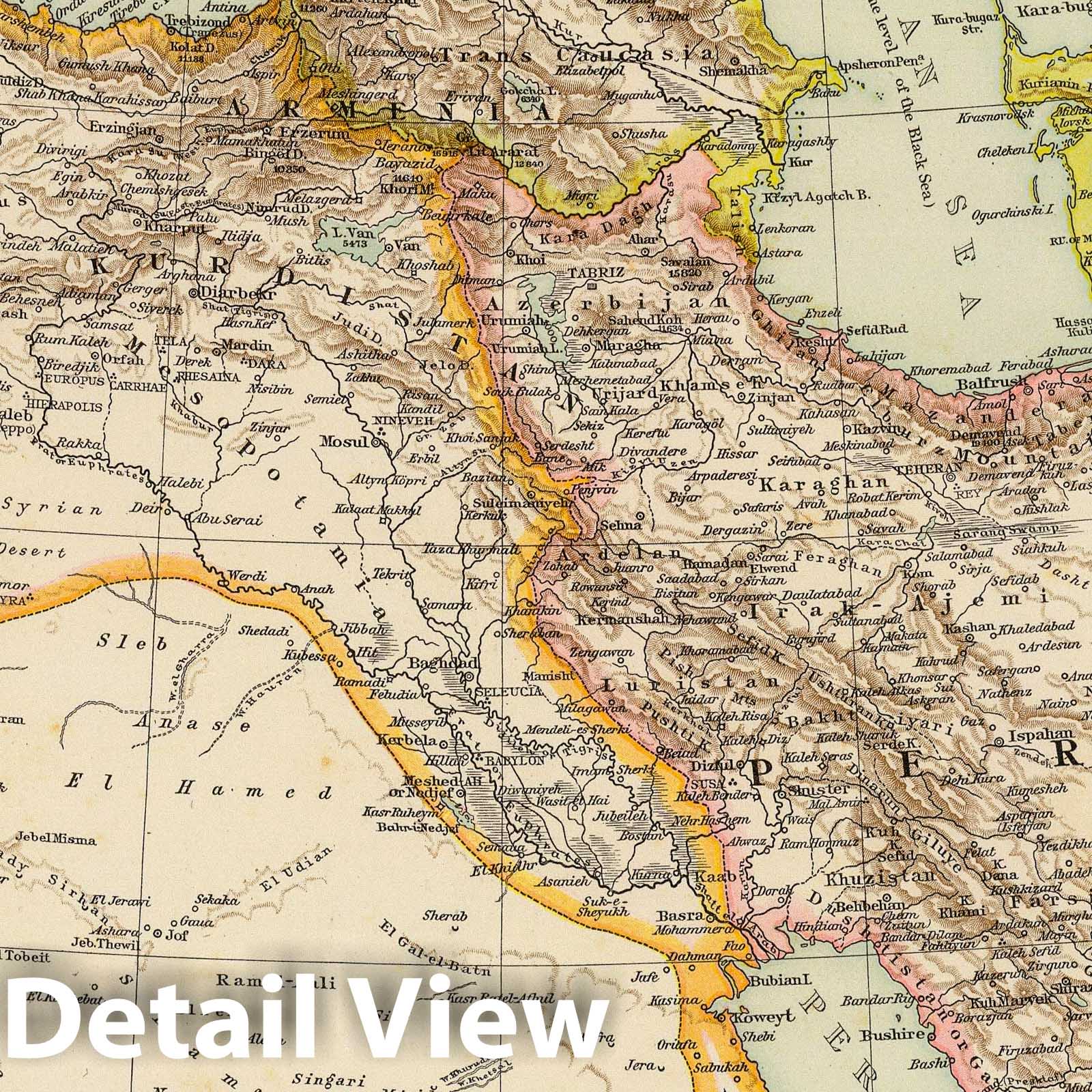 Asia Minor and Persia - Railroad Map, 1895 - Historical Map Print