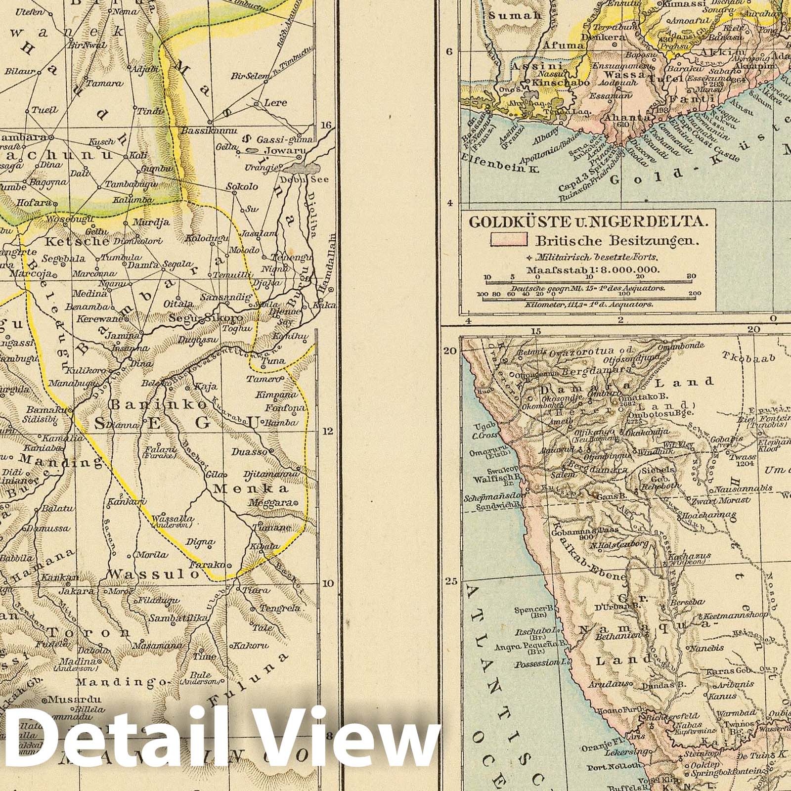 Senegal, Gambia, Gold Coast & Southern Africa - Railroad Map, 1881