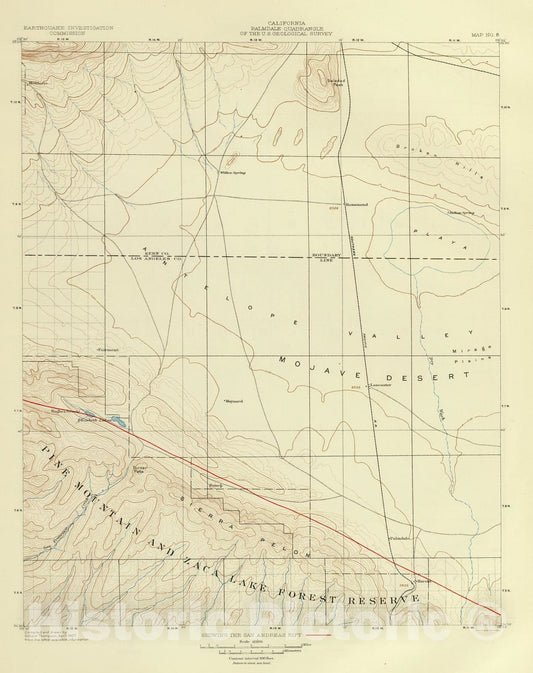 Historic Map : 1908 Palmdale quadrangle showing San Andreas Rift. - Vintage Wall Art