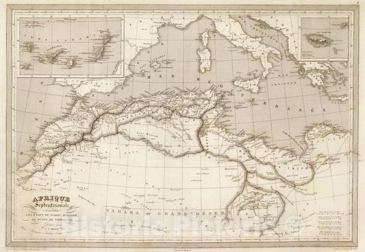 Historic Map : Algeria; Morocco, North Africa 1837 Afrique Septentrionale. , Vintage Wall Art