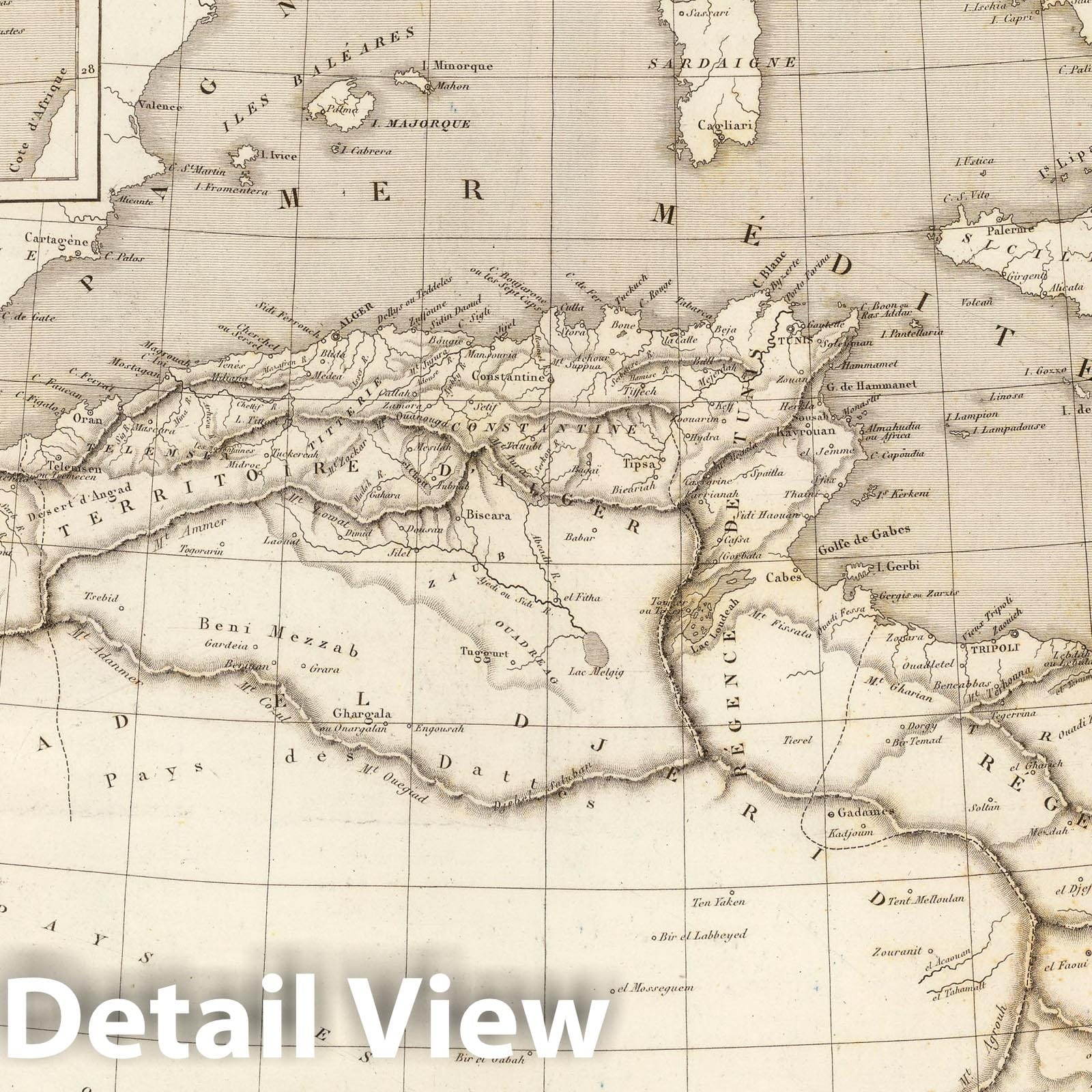 Northern Africa, Morocco, Algeria, and Tunisia - River Map, 1837