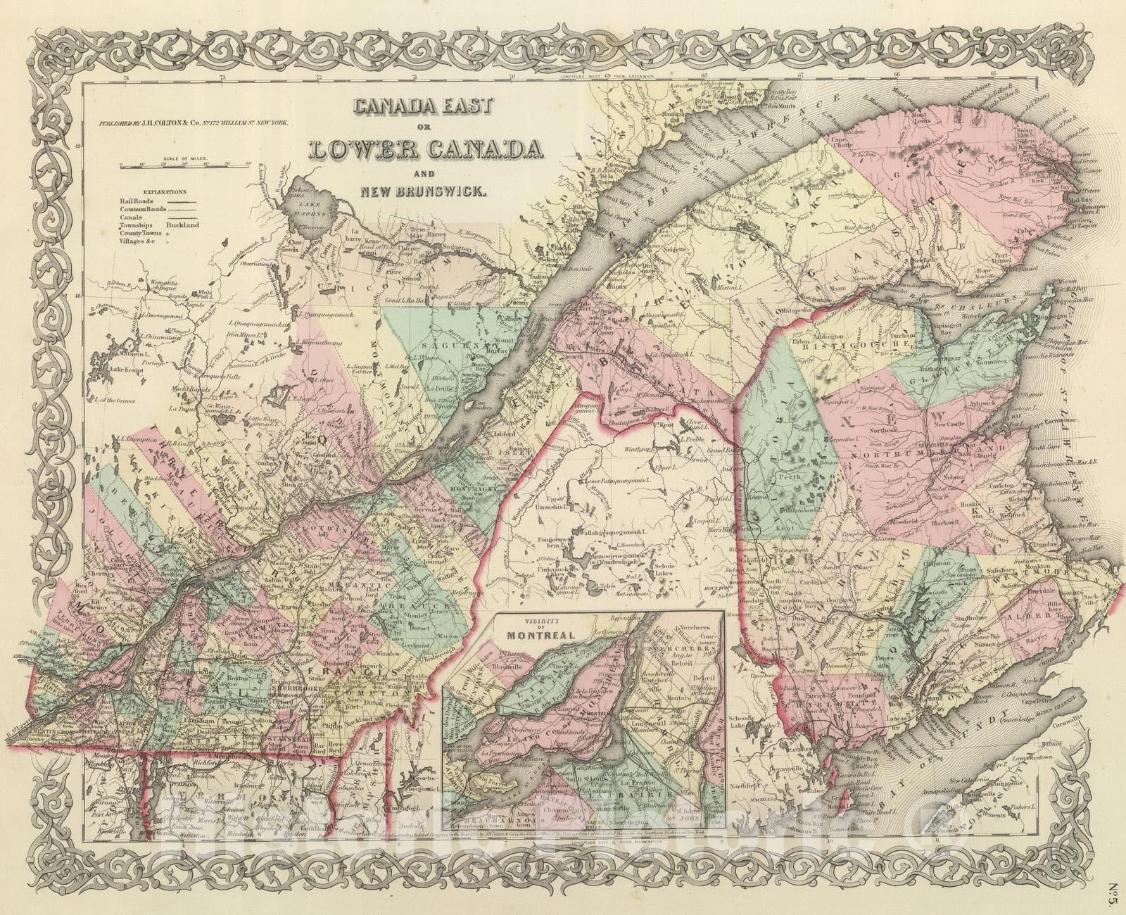 Historic Map : National Atlas - 1857 Lower Canada. - Vintage Wall Art