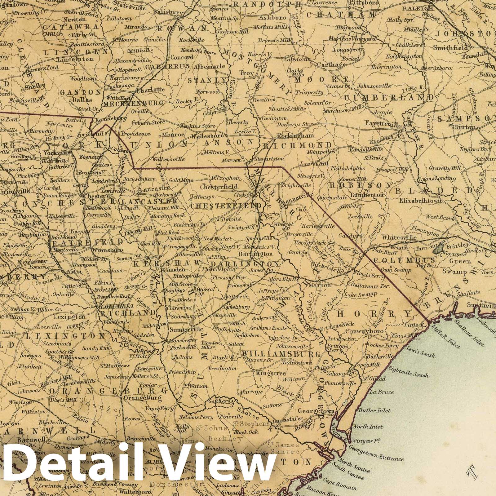 North Carolina and South Carolina, 1856 - Historical Map Print