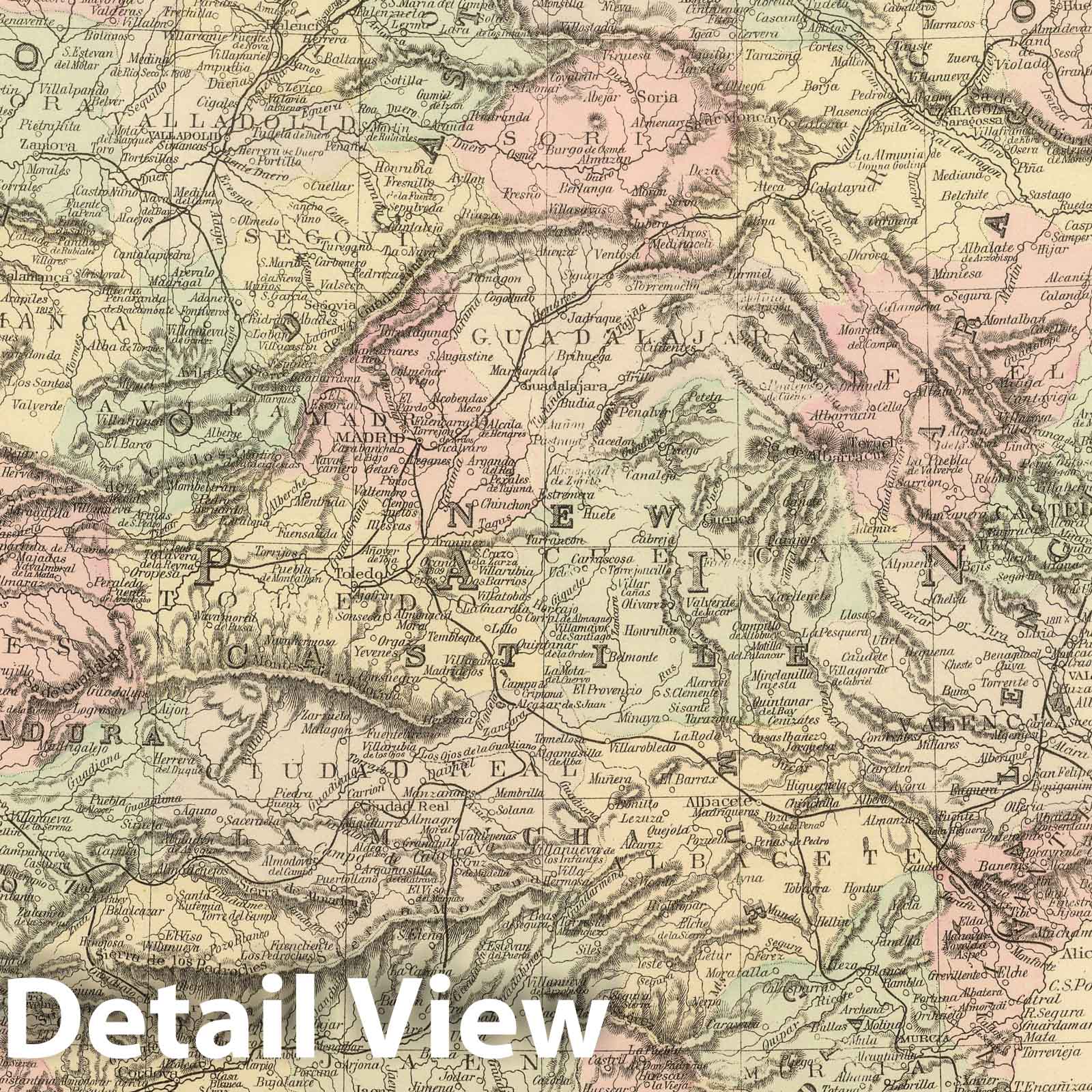 Spain and Portugal - Railroad Map, 1886 - Historical Atlas Print