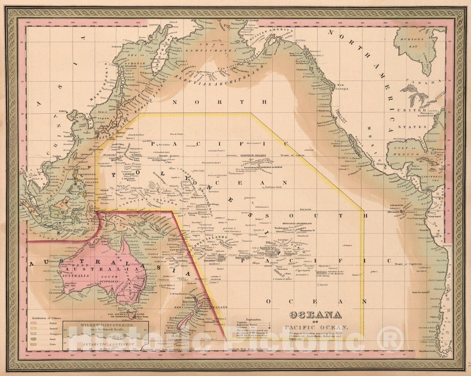 Historic Map : 1849 Oceania or Pacific Ocean - Vintage Wall Art
