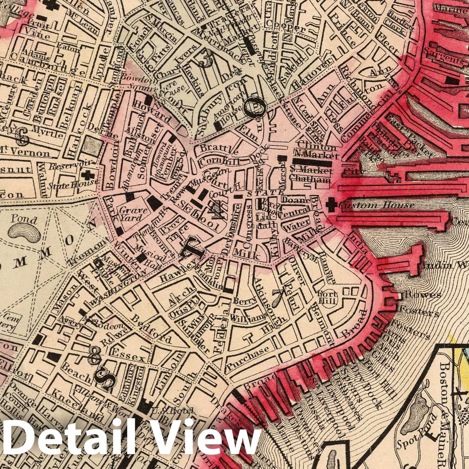 Boston, Massachusetts 1865 Historical Map Print