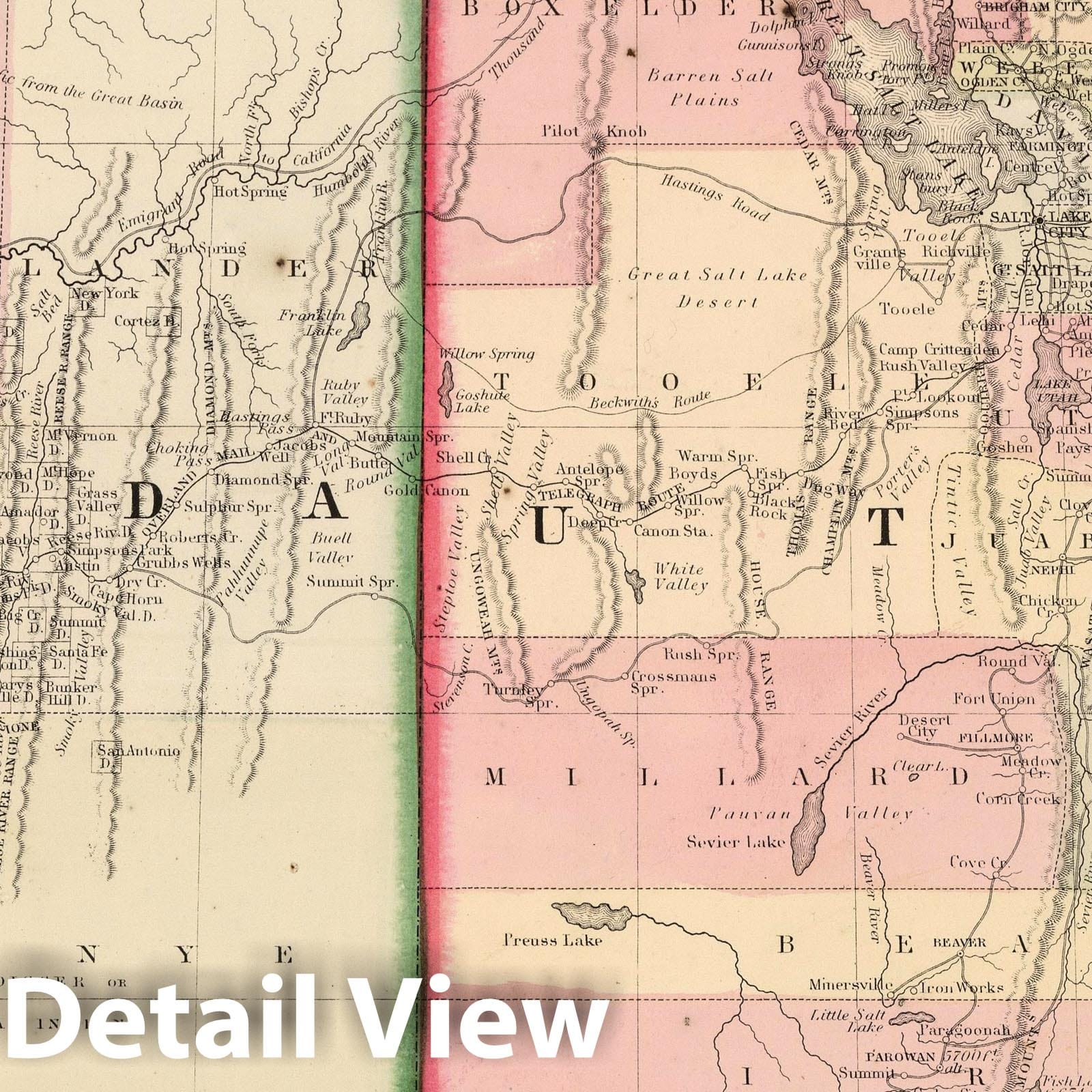Utah and Nevada, 1865 - Historical County Map Print
