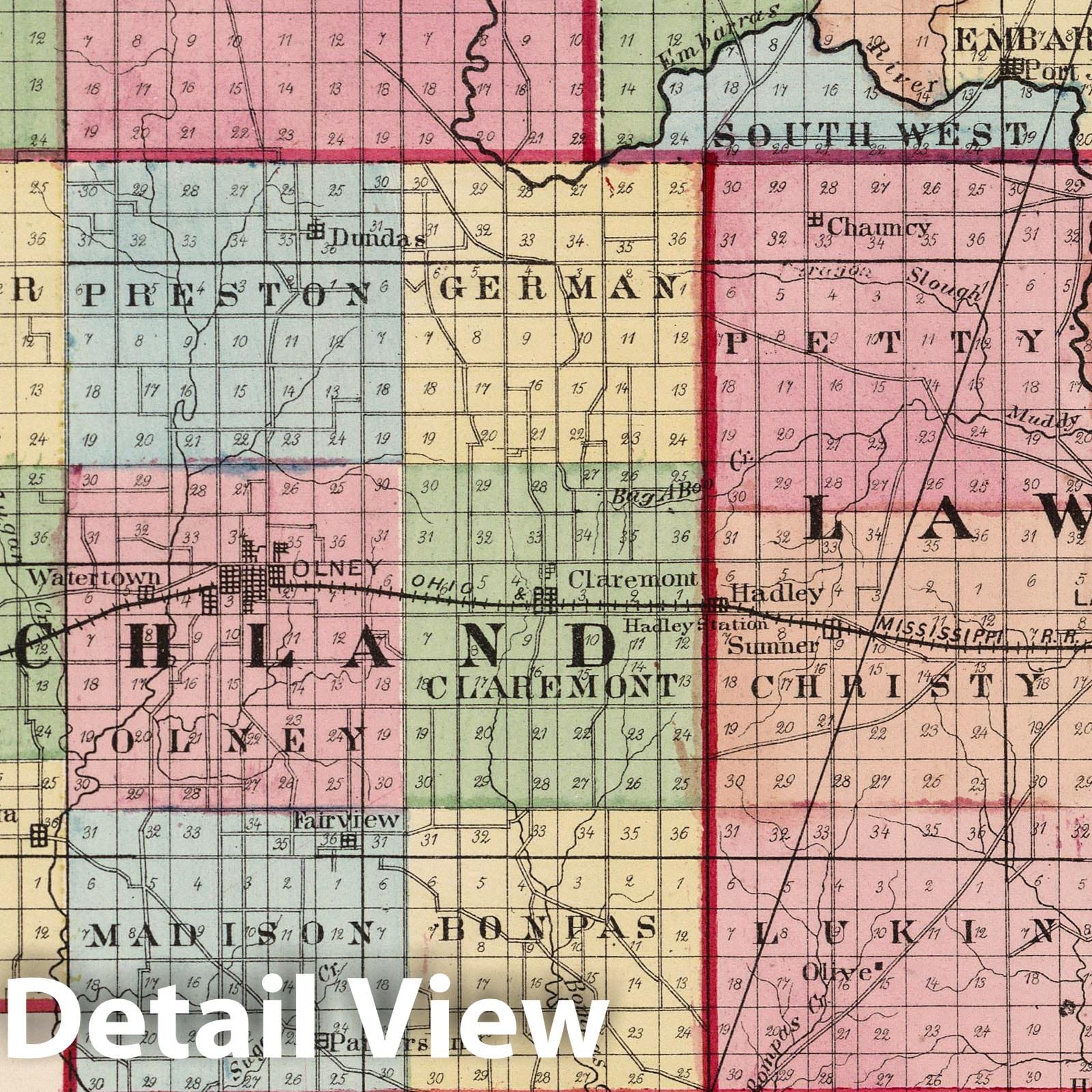 Jasper, Crawford, Lawrence, Richland, Edward & Wabash Counties, Illinois 1872 Historical Map Print