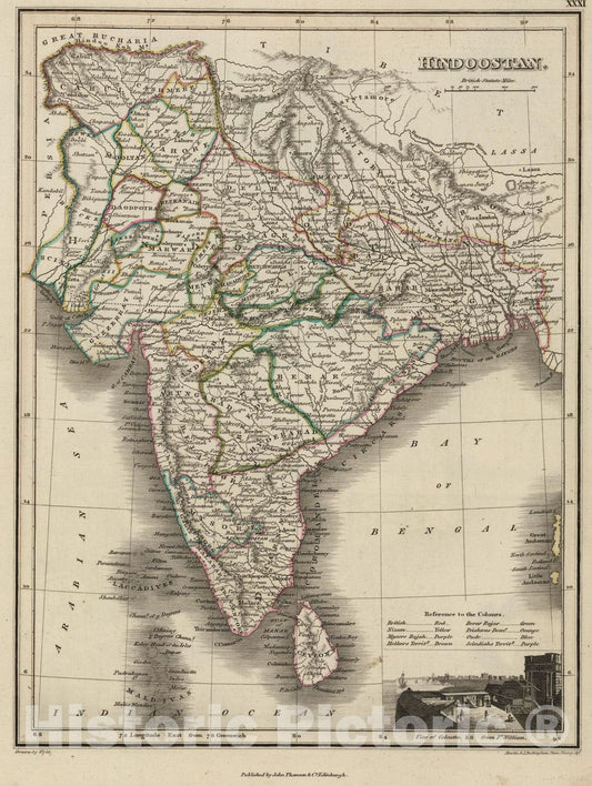 Historic Map : 1824 Hindoostan - Vintage Wall Art