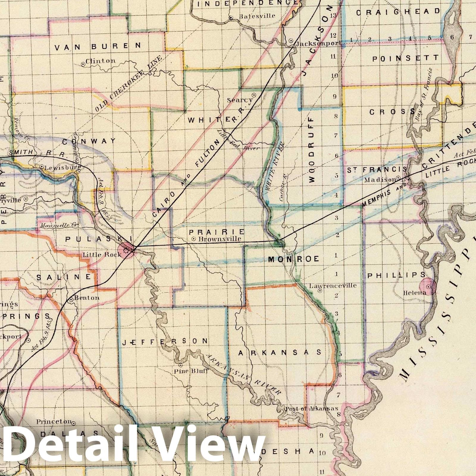 Arkansas - Survey Map, 1866 - Historical Map Print