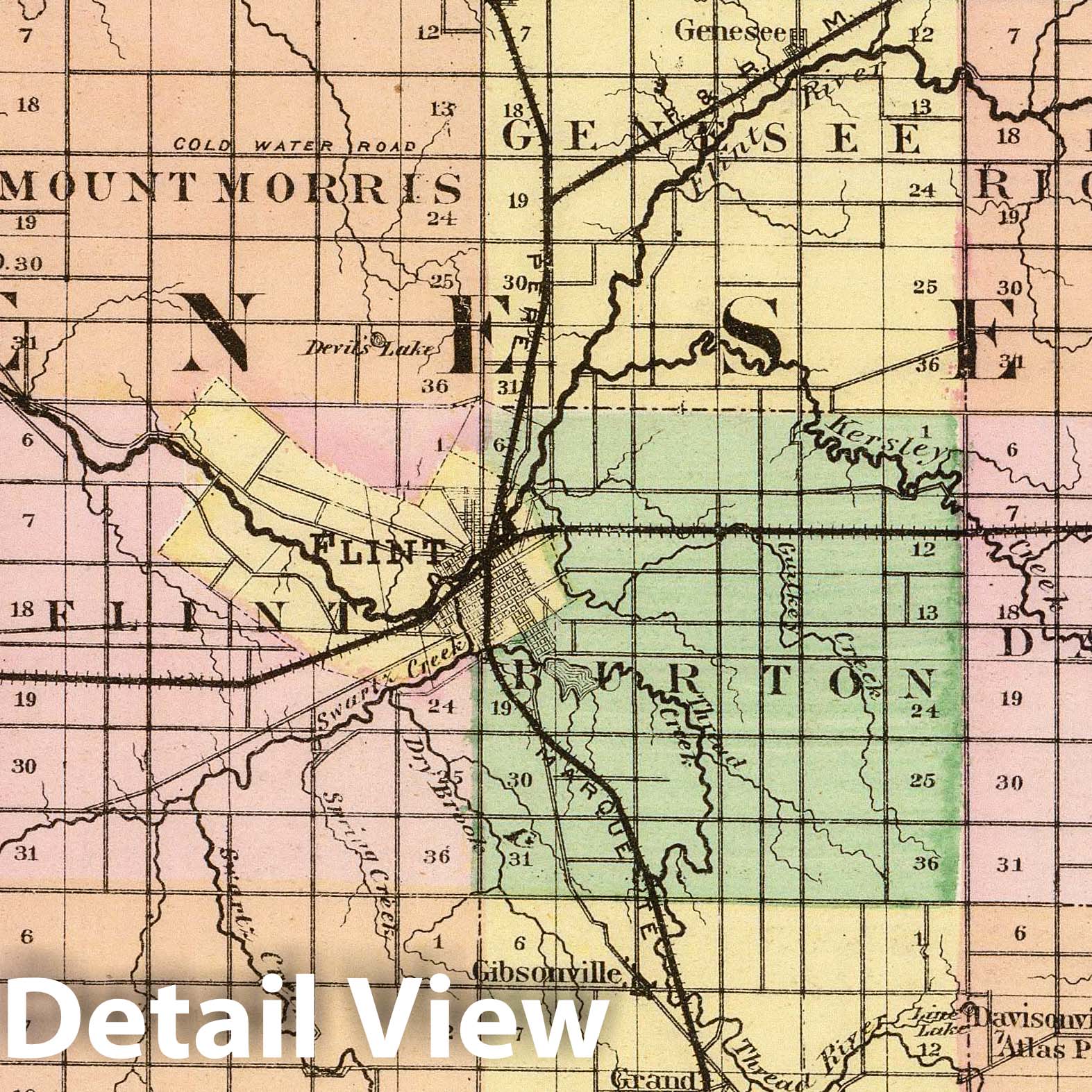 Genesee County, Michigan - Railroad Map, 1873 - Historical Map Reproduction