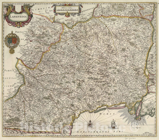 Historic Map : Languedoc , France 1682 Languedoc. , Vintage Wall Art