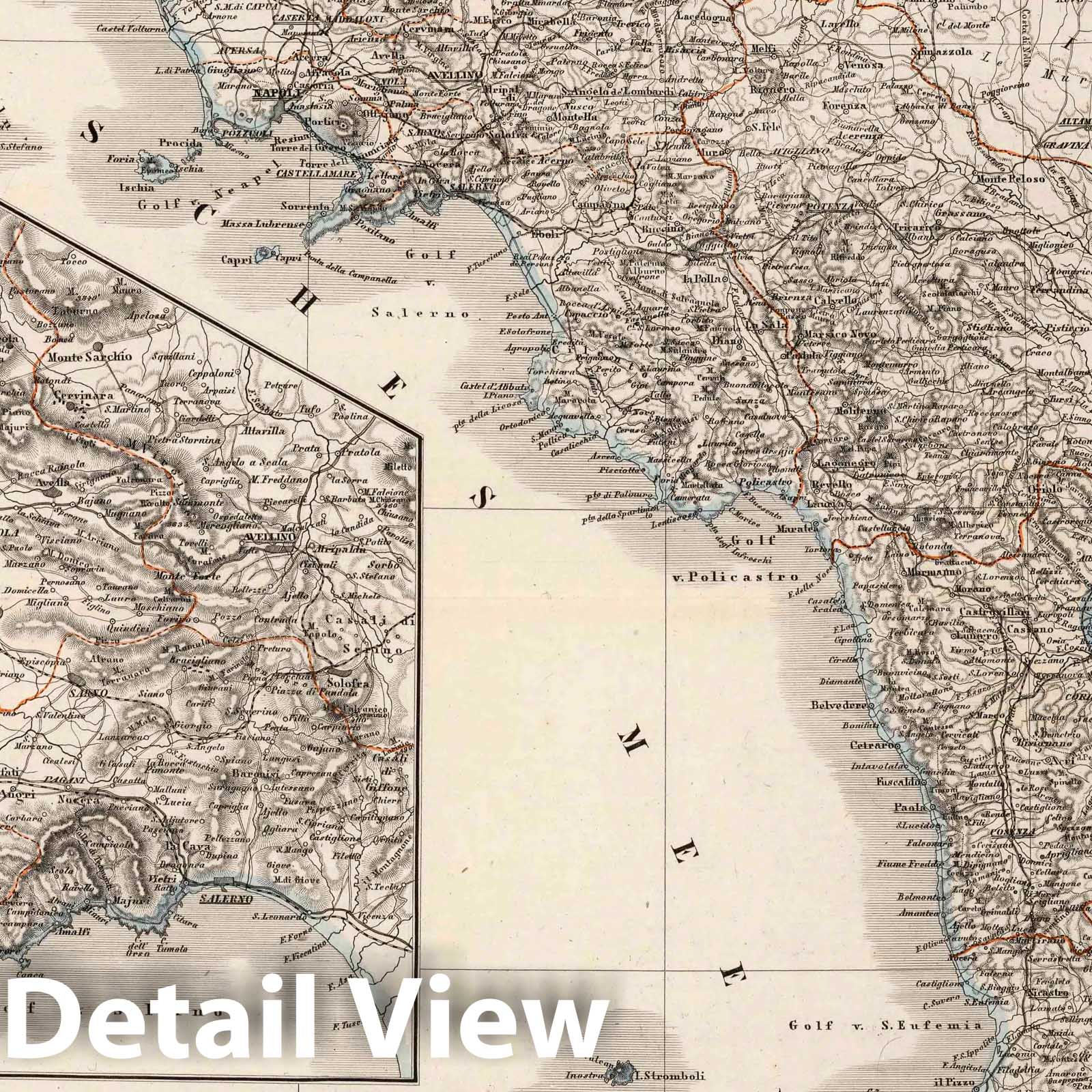 Lower Italy with Naples and Malta, 1879 – Historical Map Print
