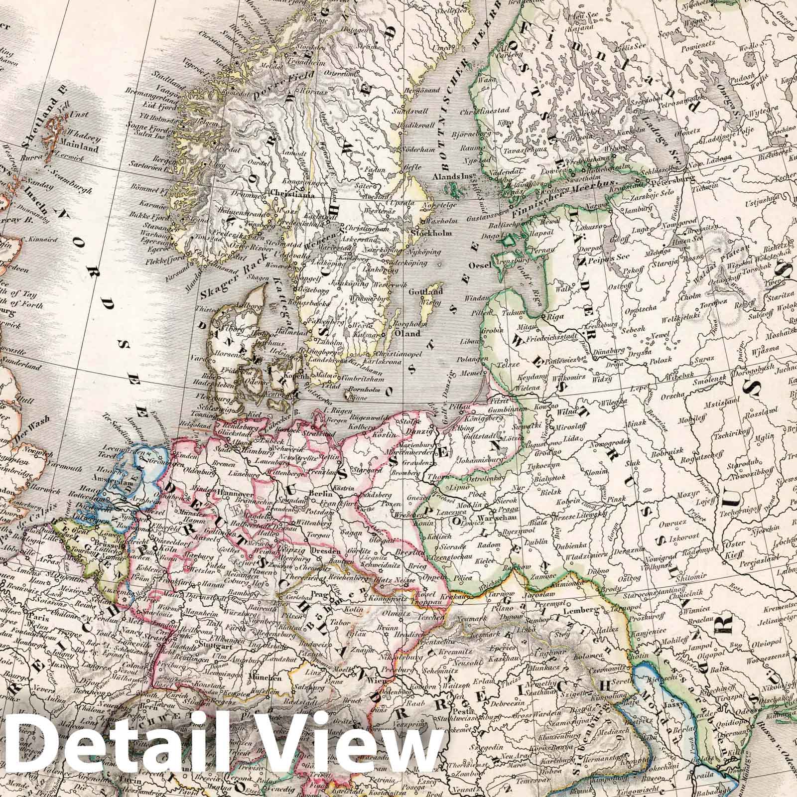 Europe 1854 Historical Map Print - Hand-Colored Engraved Atlas Reproduction