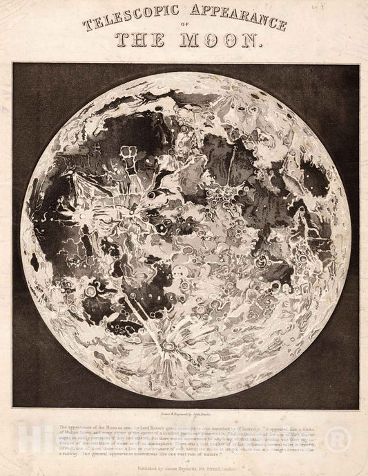 Historic Map : Celestial Atlas - 1851 Telescopic appearance of the Moon - Vintage Wall Art