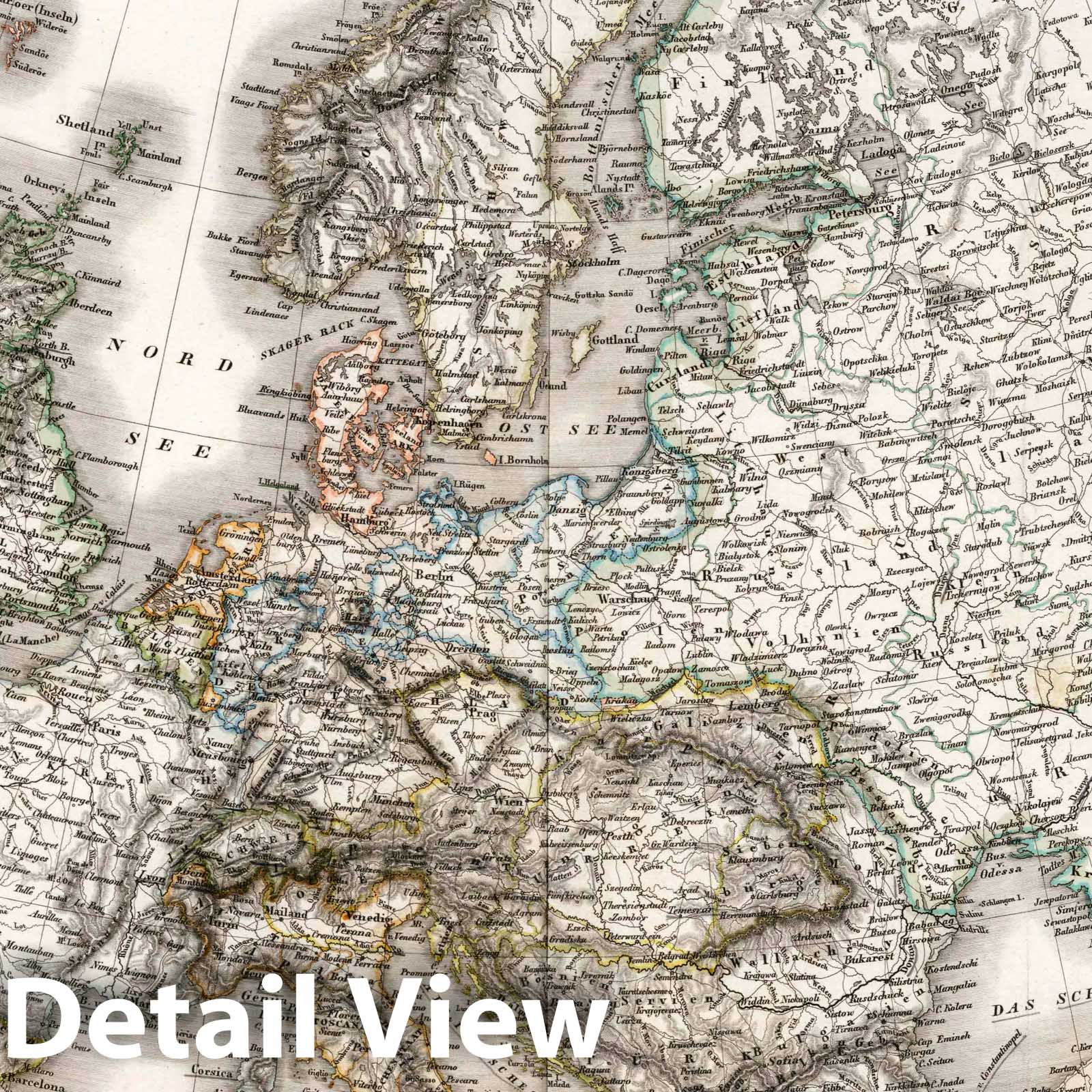 Europe, 1842 - Historical Map Print from German Atlas
