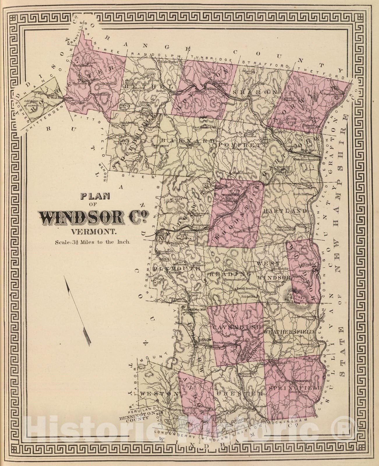 Historic Map : 1876 Plan of Windsor Co, Vermont. - Vintage Wall Art