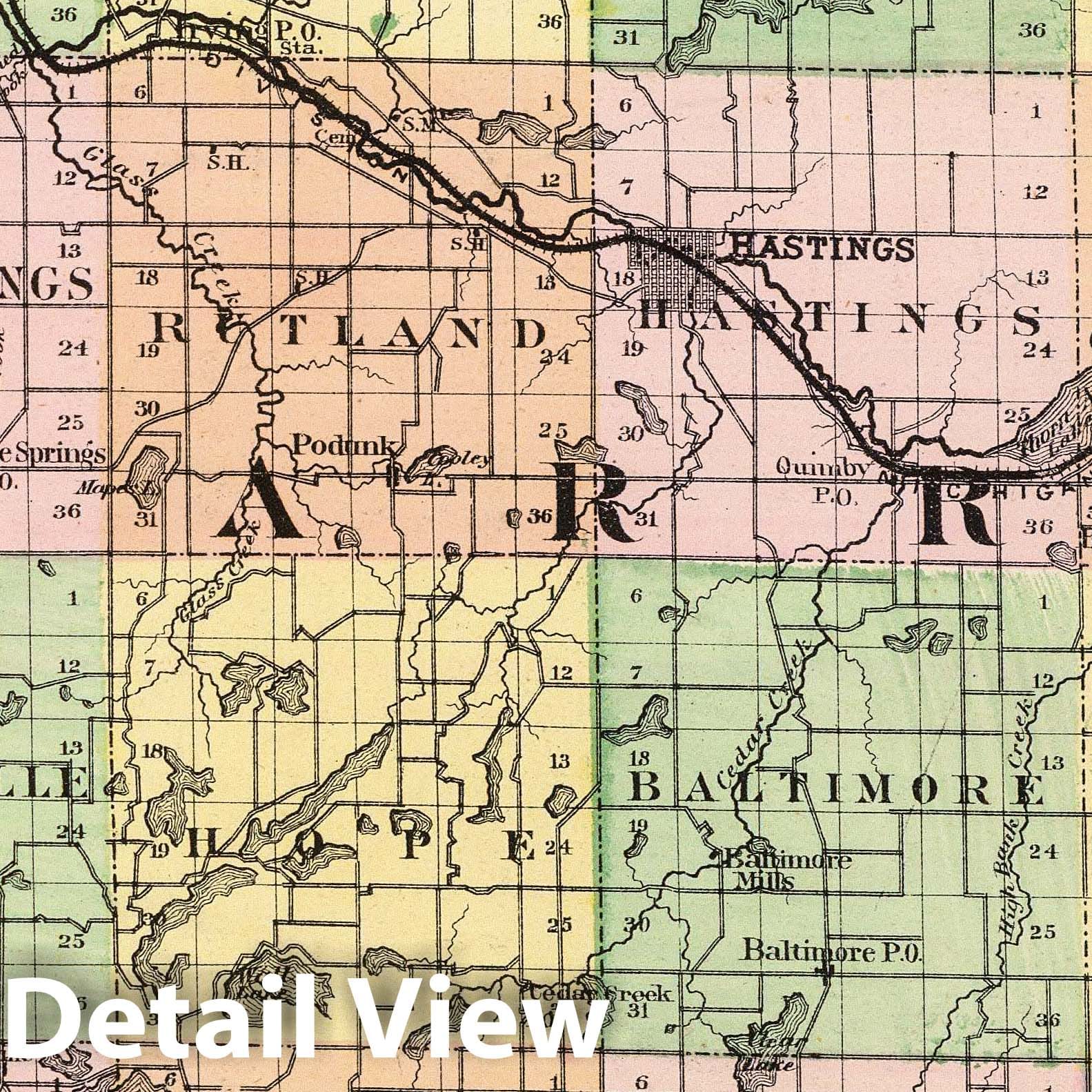 Barry County, Michigan - Railroad Map, 1873 - Historical Map Print