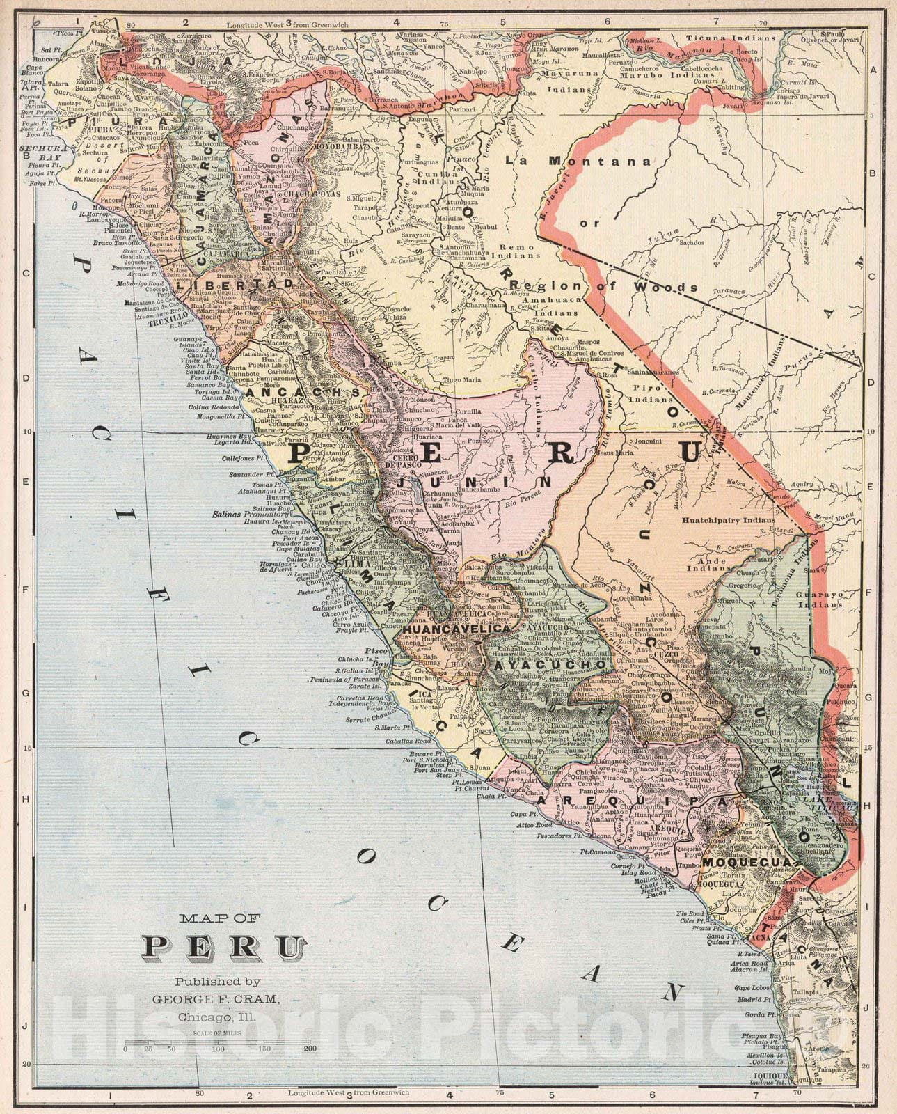 Historic Map : 1901 Map of Peru - Vintage Wall Art