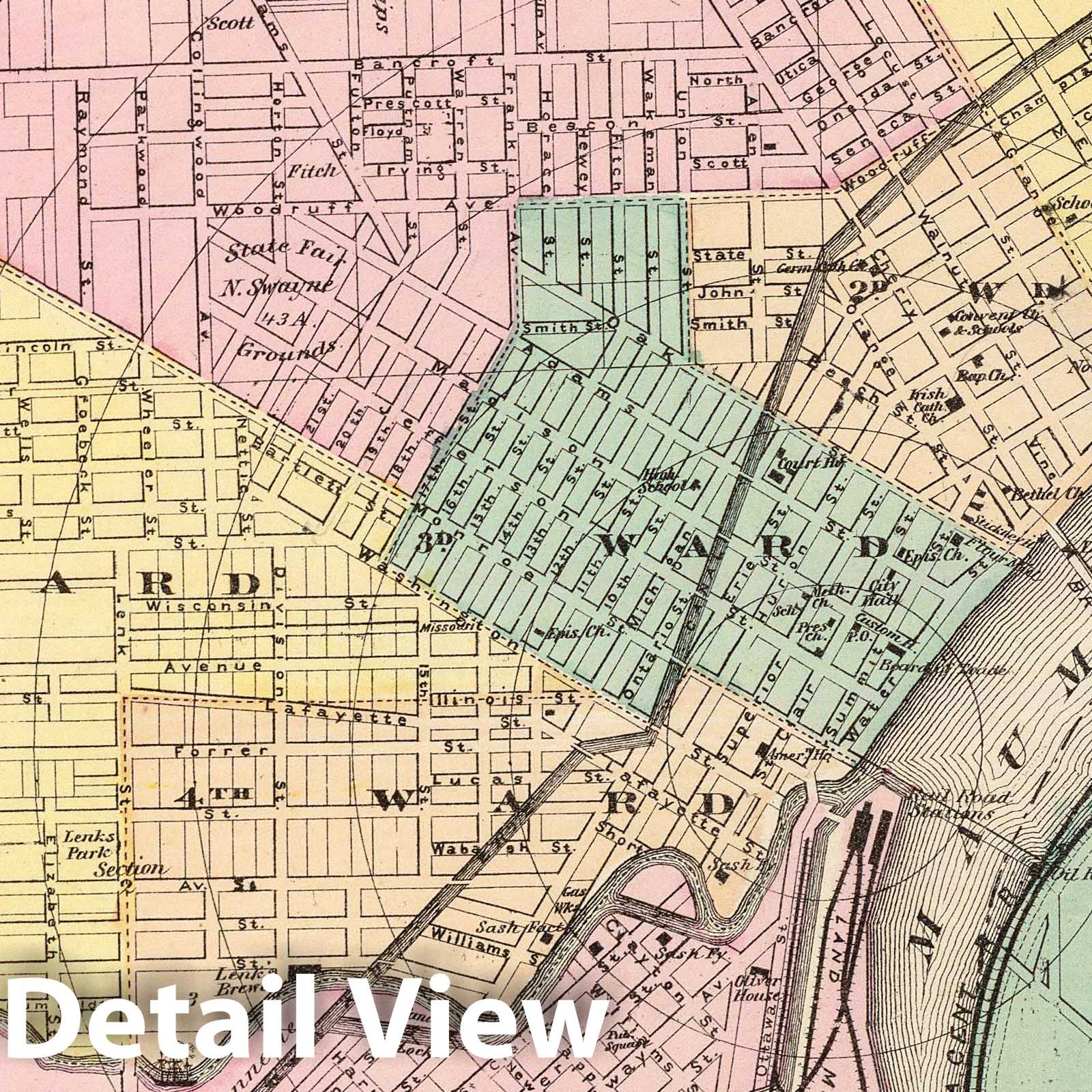 Toledo, Lucas County, Ohio 1872 Historical Map Print