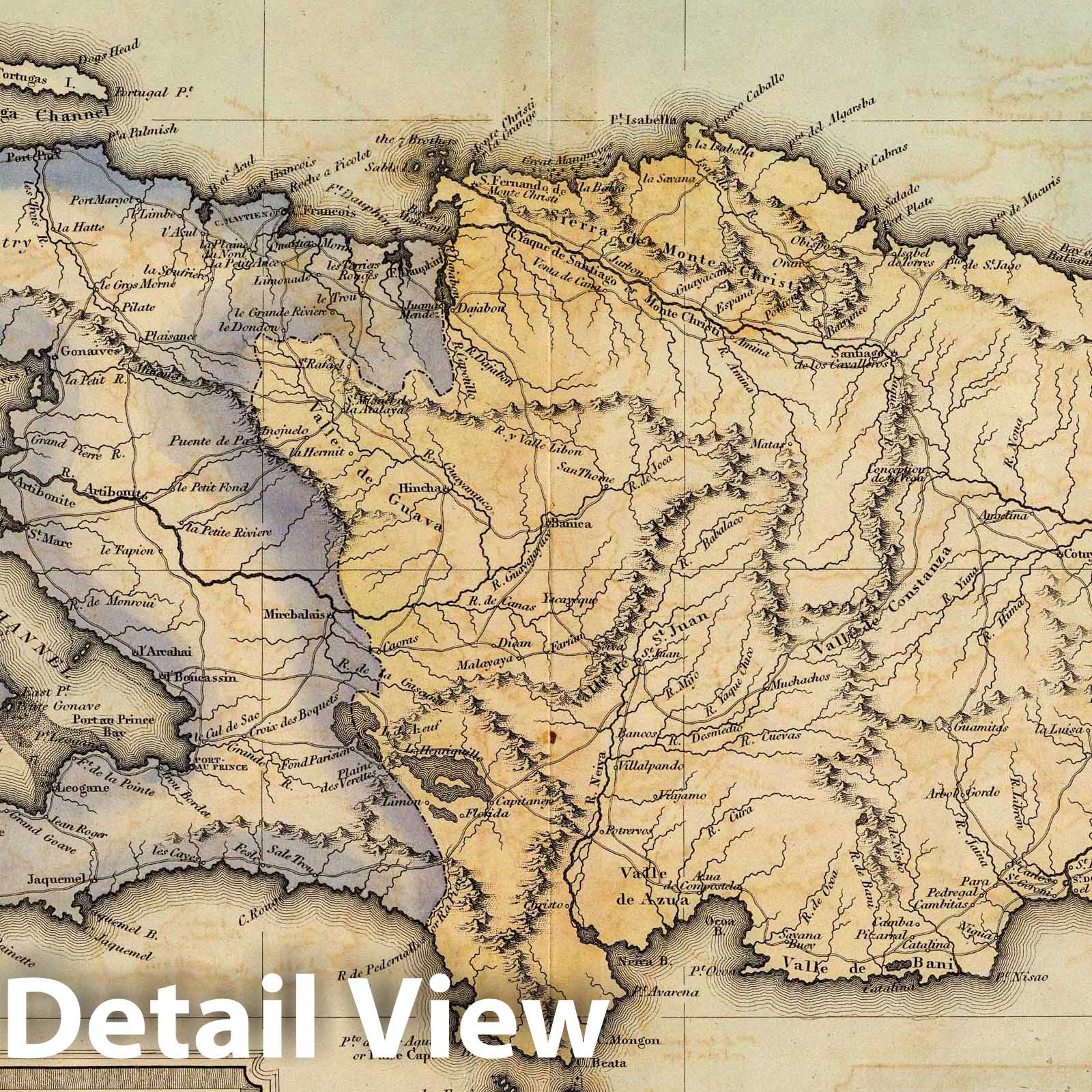 Haiti and Dominican Republic - River Map, 1823 - Historical Map Print