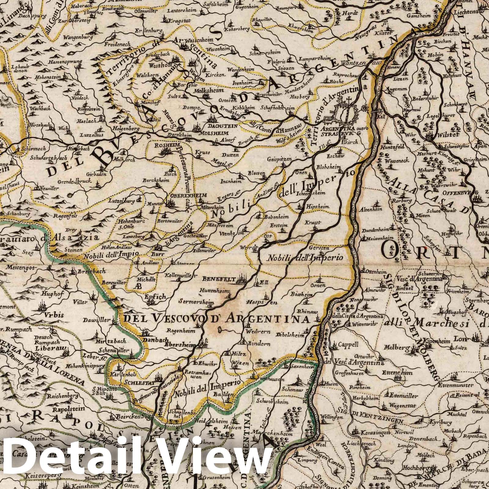Alsace, France - River Map, 1690 - Historical Map Print