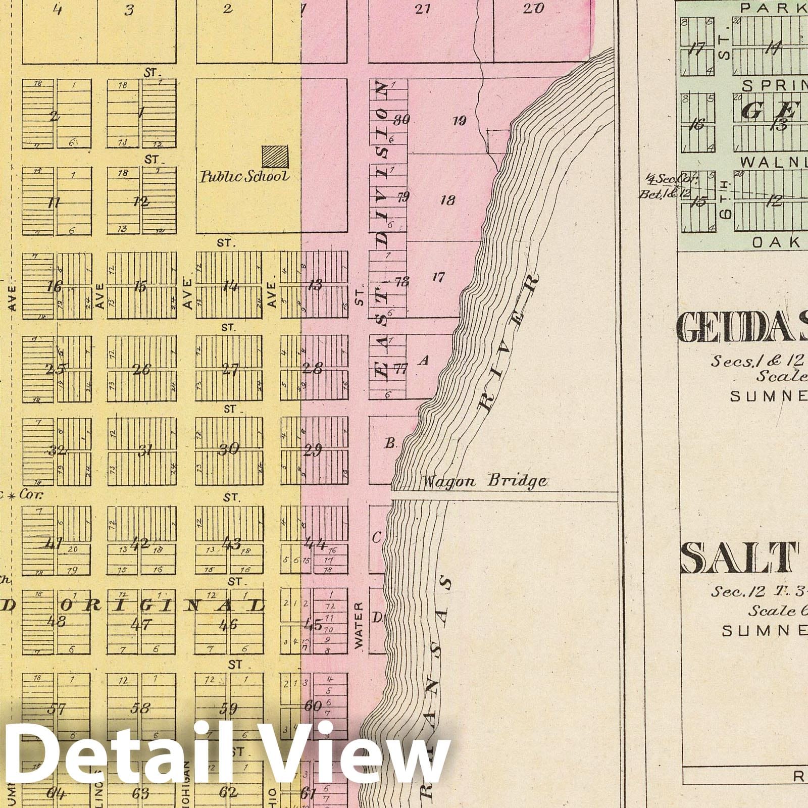 Historic Map : 1887 Oxford, Geuda Springs and Salt City. - Vintage Wall Art
